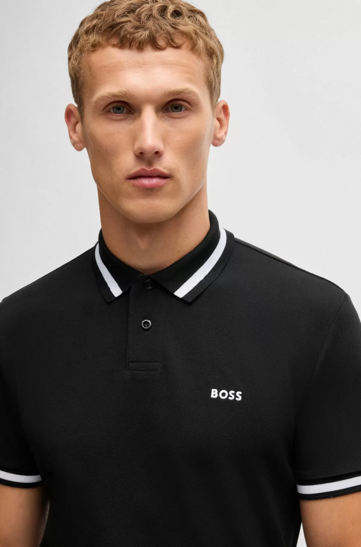 HUGO BOSS Poloshirt I Bomuldspique Med Kontrastdetaljer Sort Online