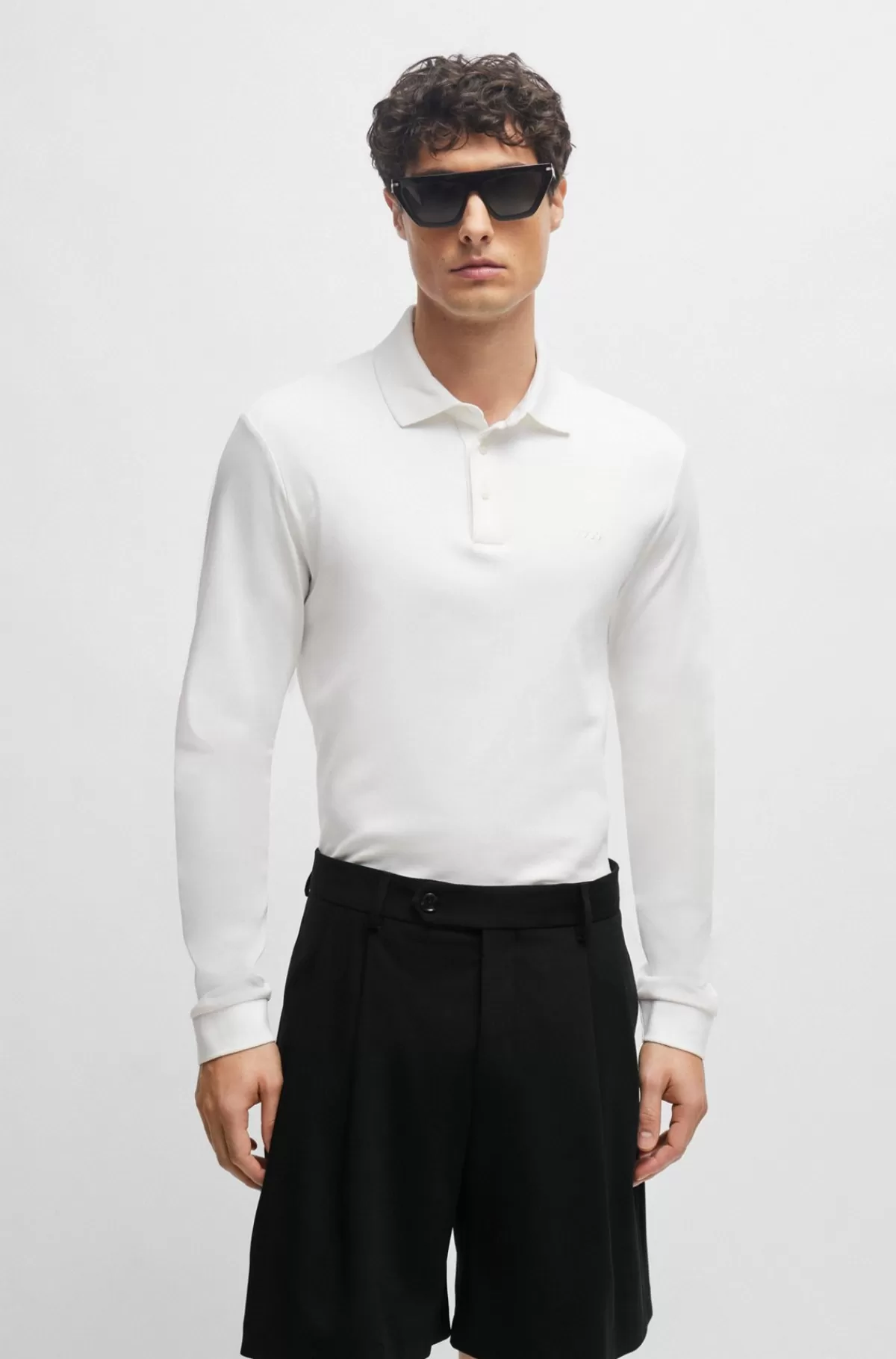 HUGO BOSS Poloshirt I Interlock-bomuld Med Broderet Logo Hvid Online