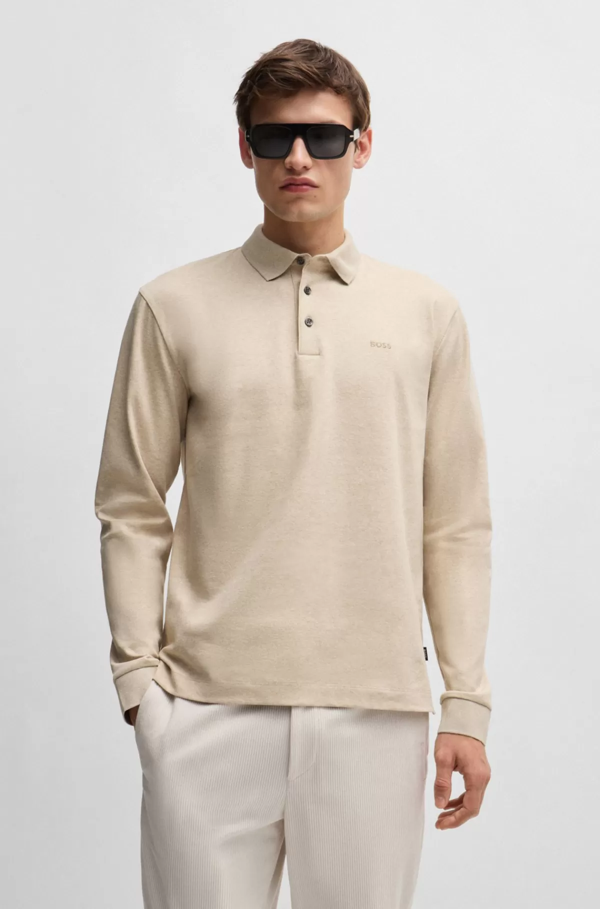 HUGO BOSS Poloshirt I Interlock-bomuld Med Broderet Logo Lys beige Flash Sale