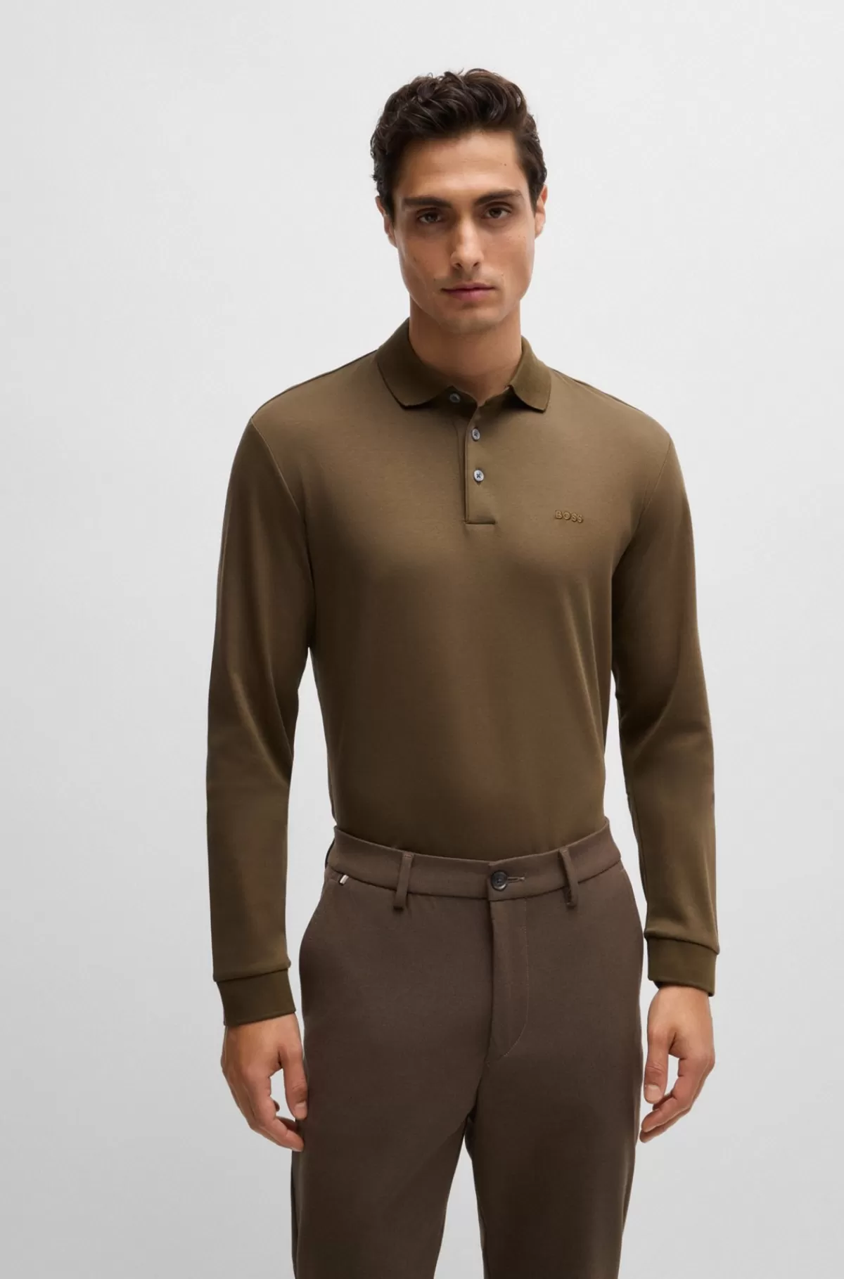 HUGO BOSS Poloshirt I Interlock-bomuld Med Broderet Logo Brun New