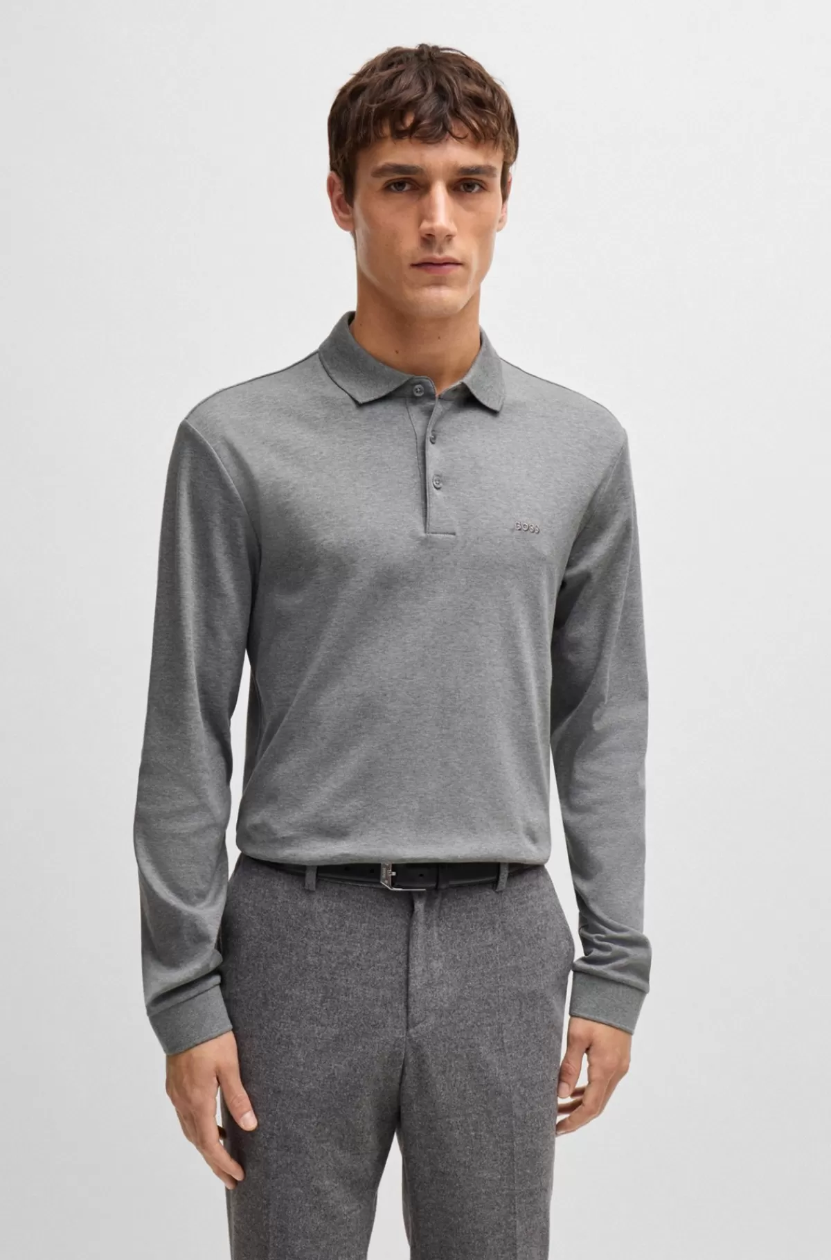 HUGO BOSS Poloshirt I Interlock-bomuld Med Broderet Logo Grå Best