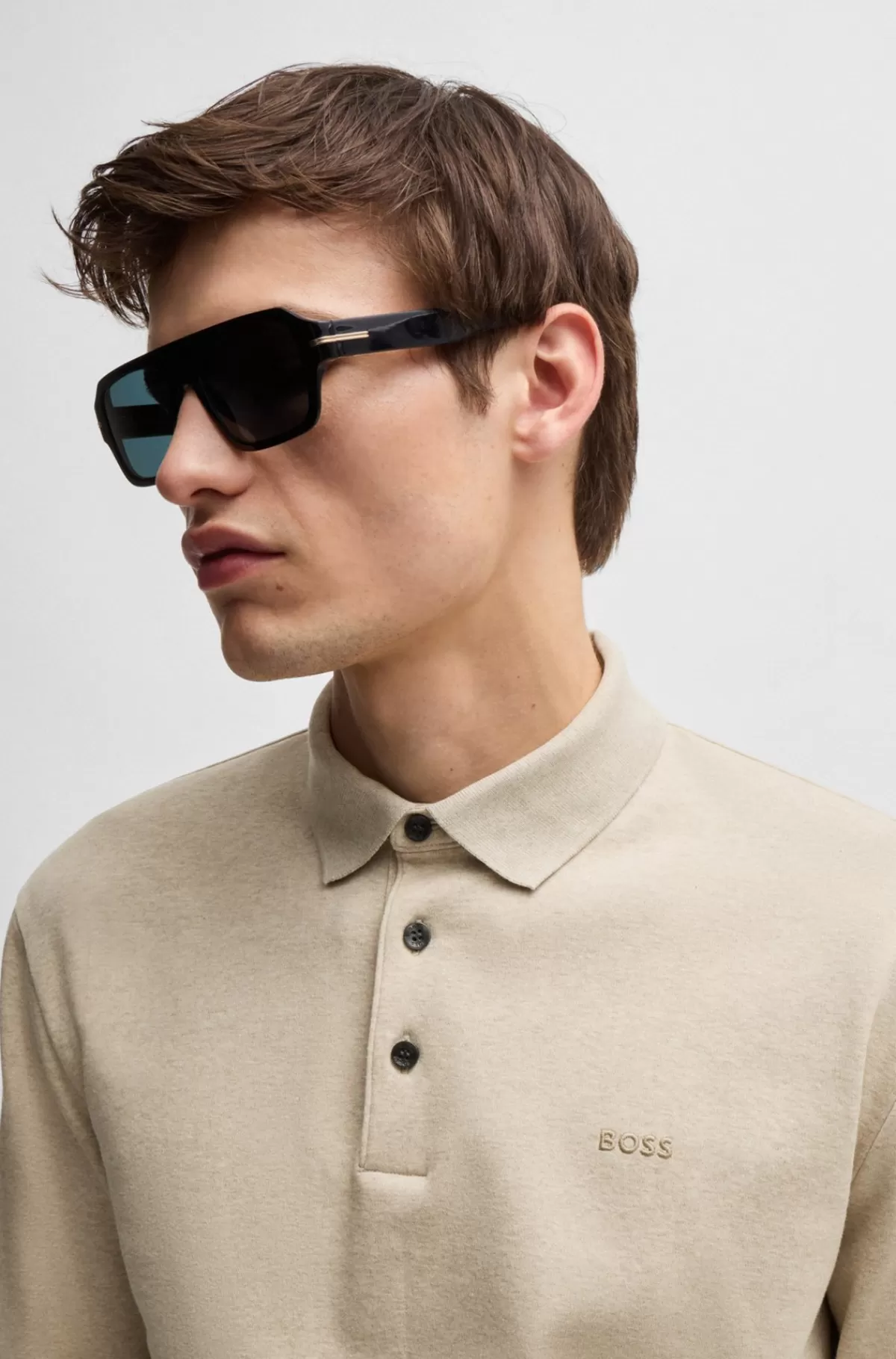 HUGO BOSS Poloshirt I Interlock-bomuld Med Broderet Logo Lys beige Flash Sale