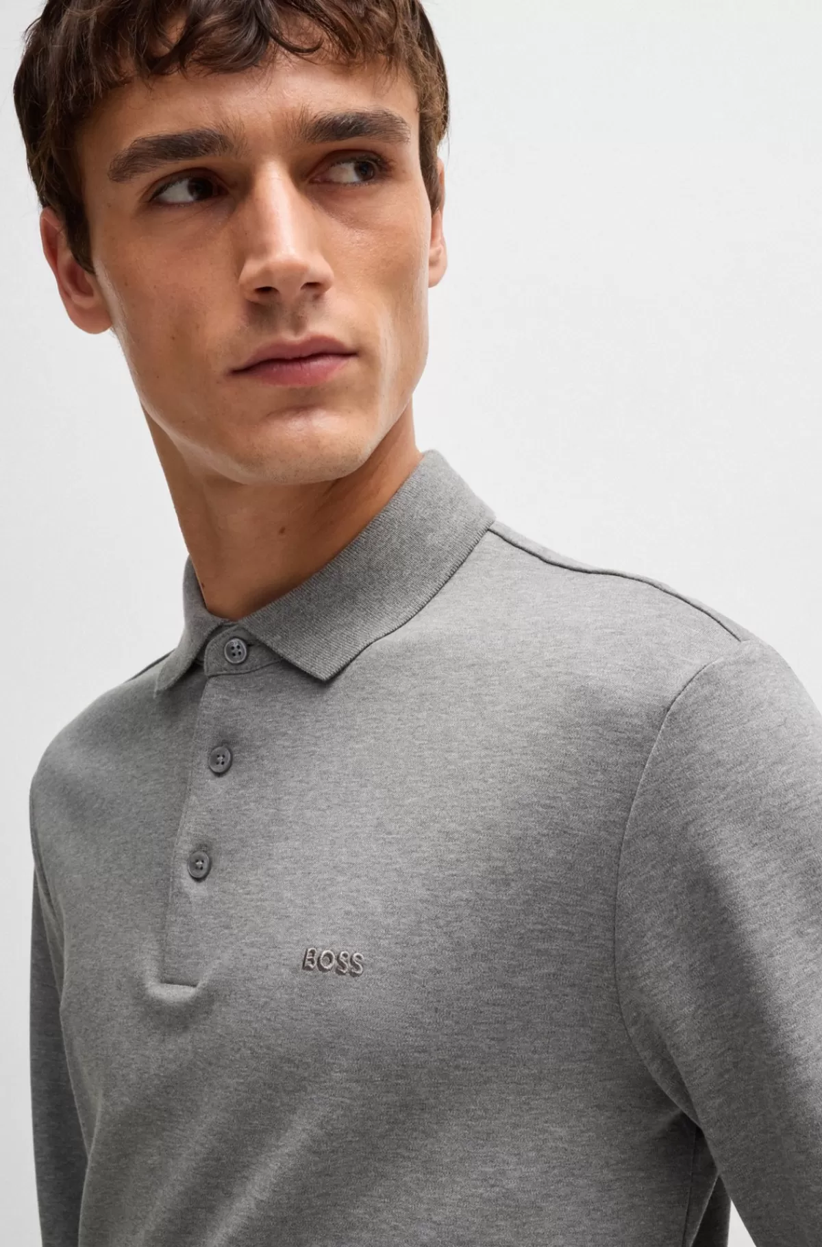 HUGO BOSS Poloshirt I Interlock-bomuld Med Broderet Logo Grå Best