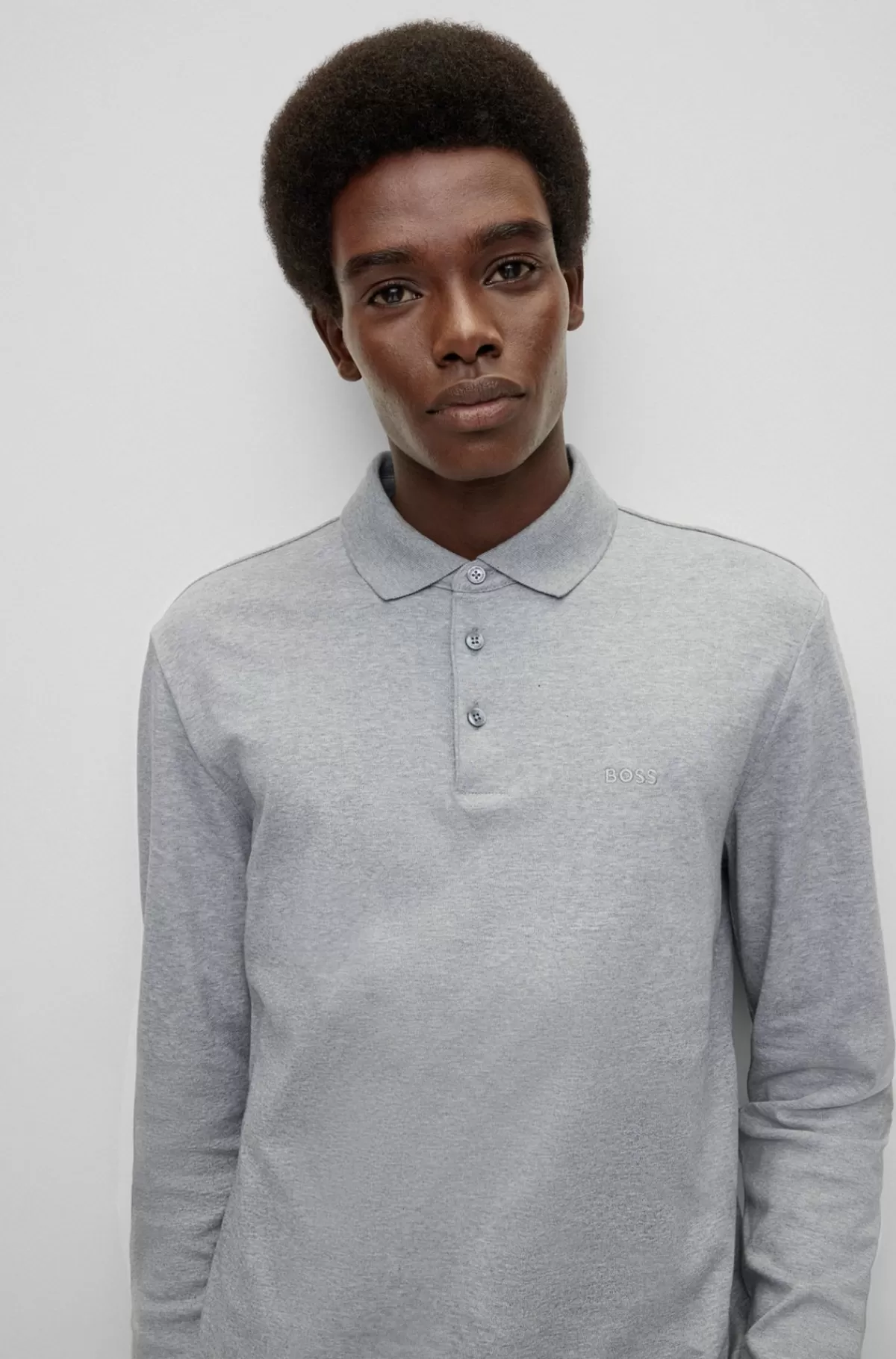 HUGO BOSS Poloshirt I Interlock-bomuld Med Broderet Logo Lysegrå Discount