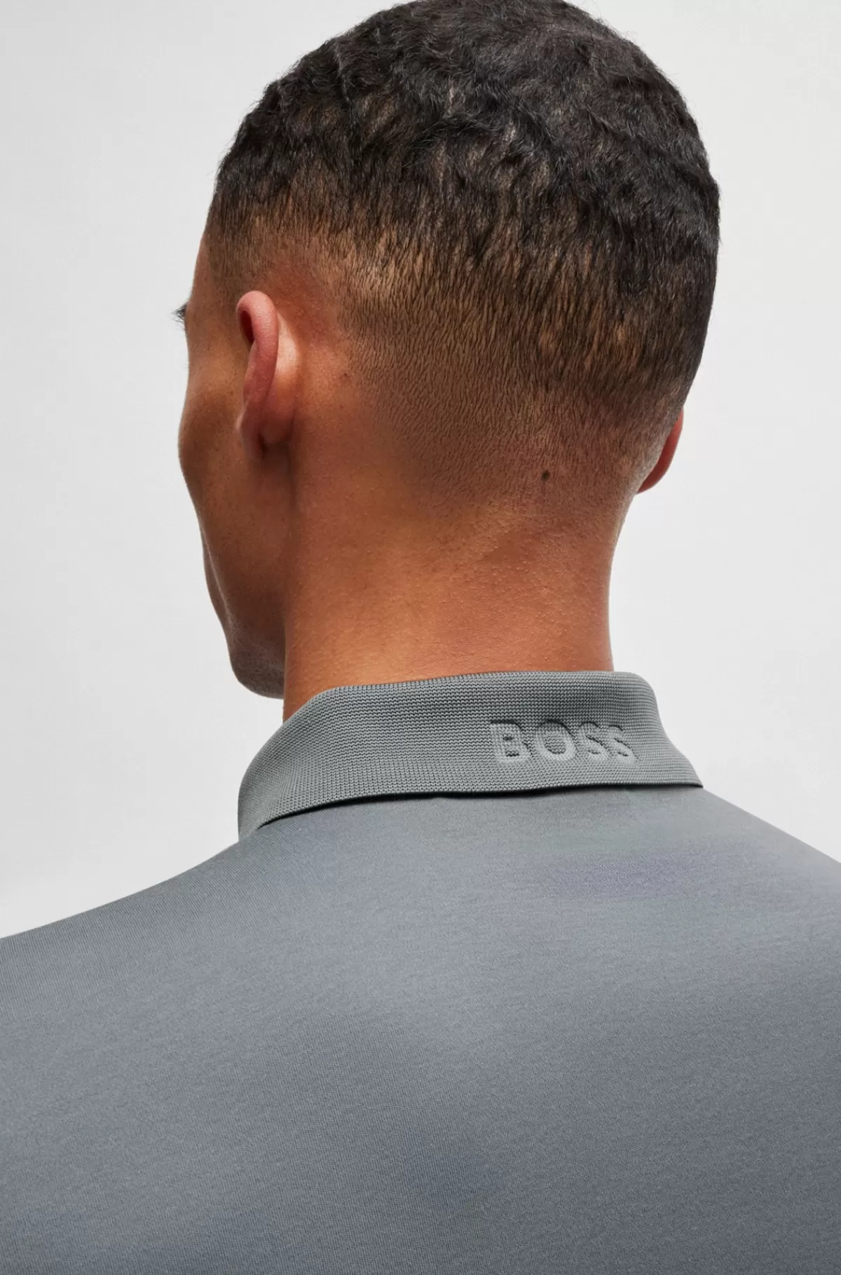 HUGO BOSS Poloshirt I Interlock-bomuld Med Slim Fit Og Kontrastdetaljer Grå New