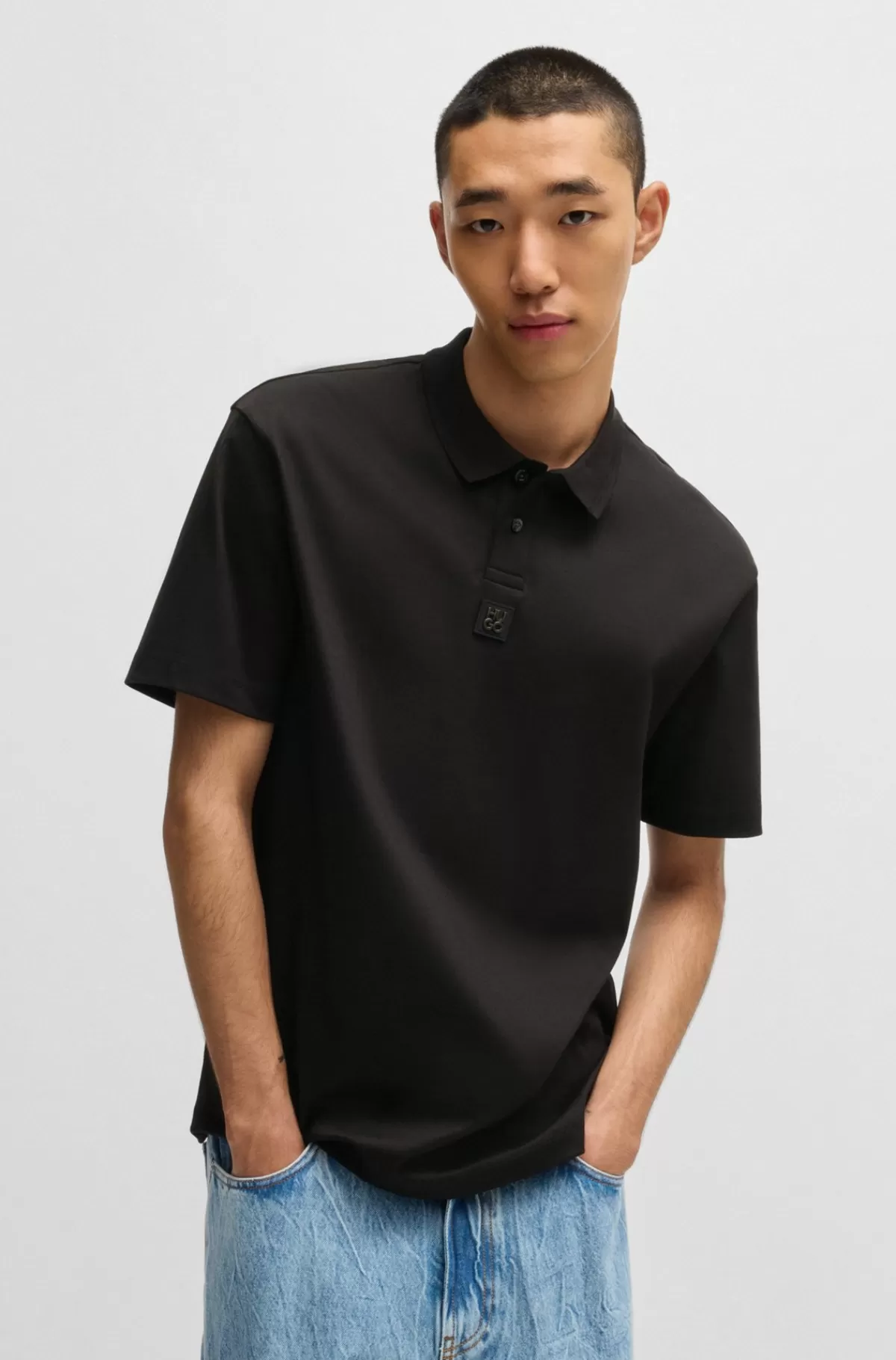 HUGO BOSS Poloshirt I Interlock-bomuld Med Stablet Logo Sort Fashion
