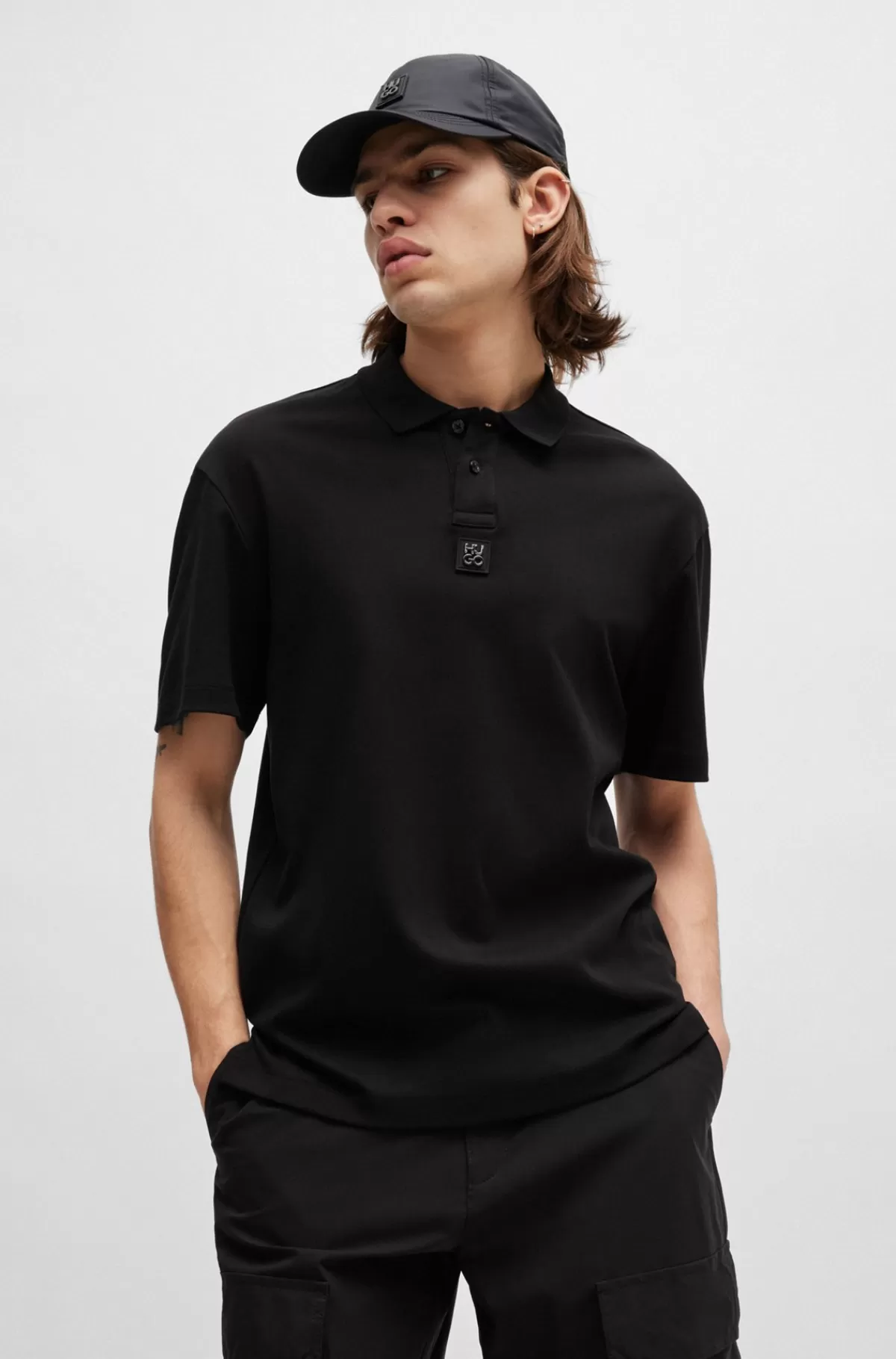 HUGO BOSS Poloshirt I Interlock-bomuld Med Stablet Logo Sort Best Sale