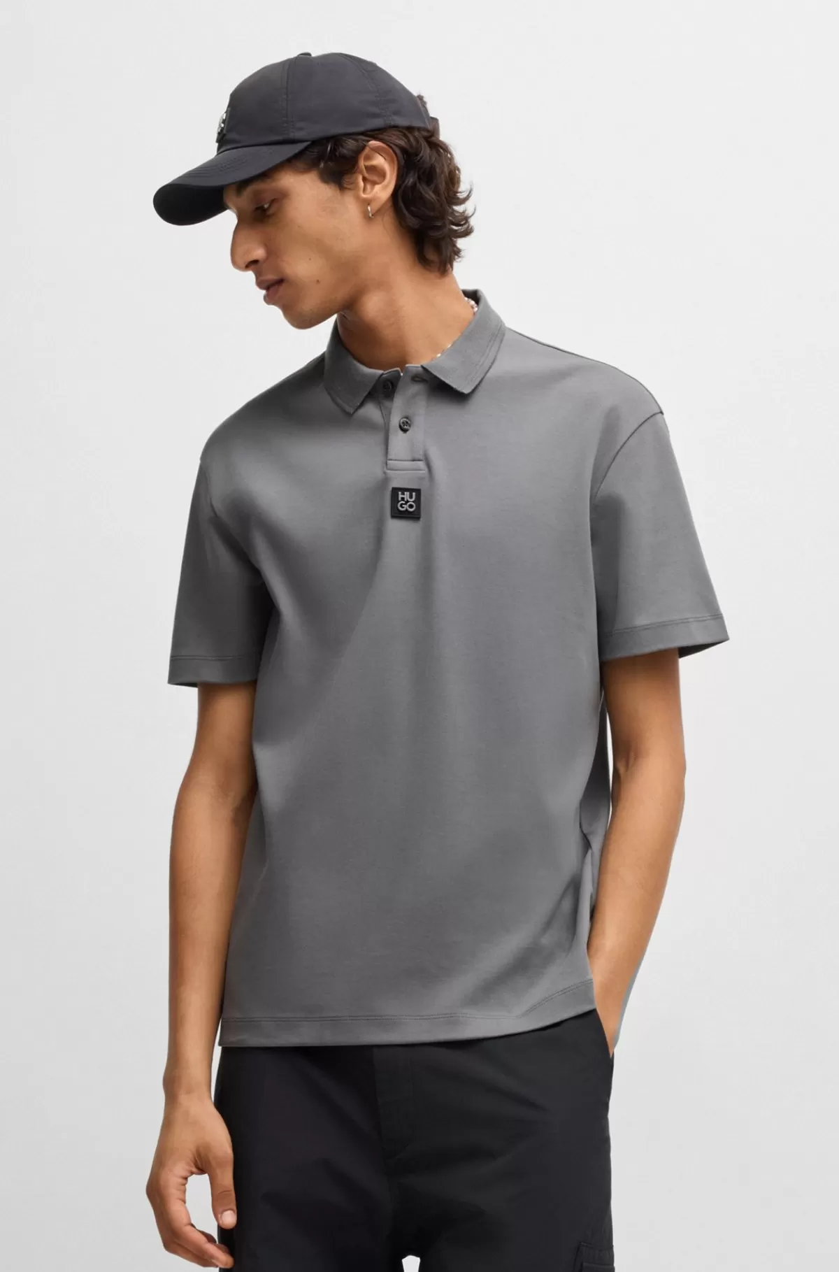 HUGO BOSS Poloshirt I Interlock-bomuld Med Stablet Logo Grå Best