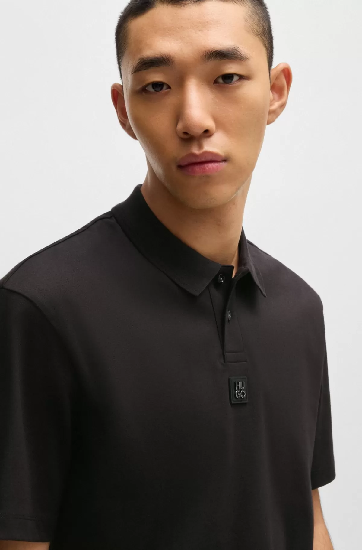 HUGO BOSS Poloshirt I Interlock-bomuld Med Stablet Logo Sort Fashion