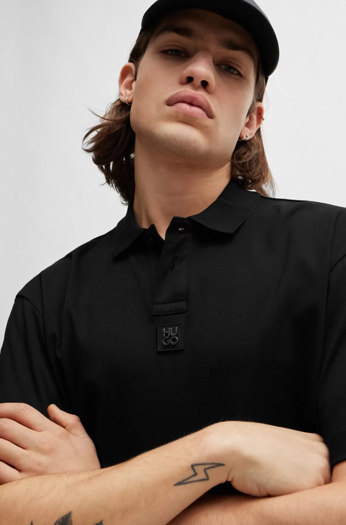 HUGO BOSS Poloshirt I Interlock-bomuld Med Stablet Logo Sort Best Sale