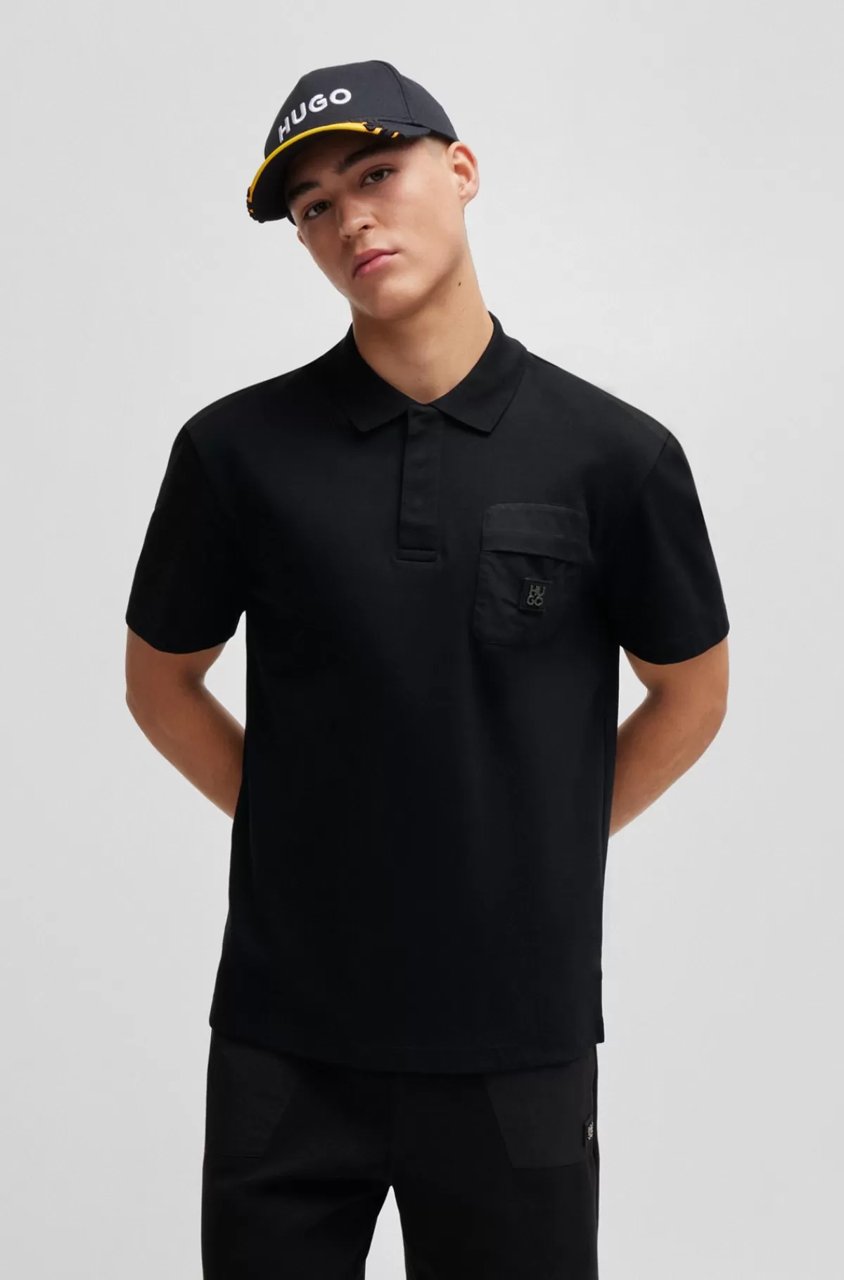 HUGO BOSS Poloshirt I Interlock-bomuld Med Stablet Logokant Sort Cheap