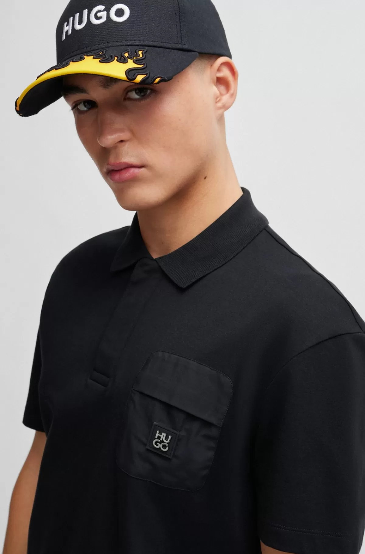 HUGO BOSS Poloshirt I Interlock-bomuld Med Stablet Logokant Sort Cheap