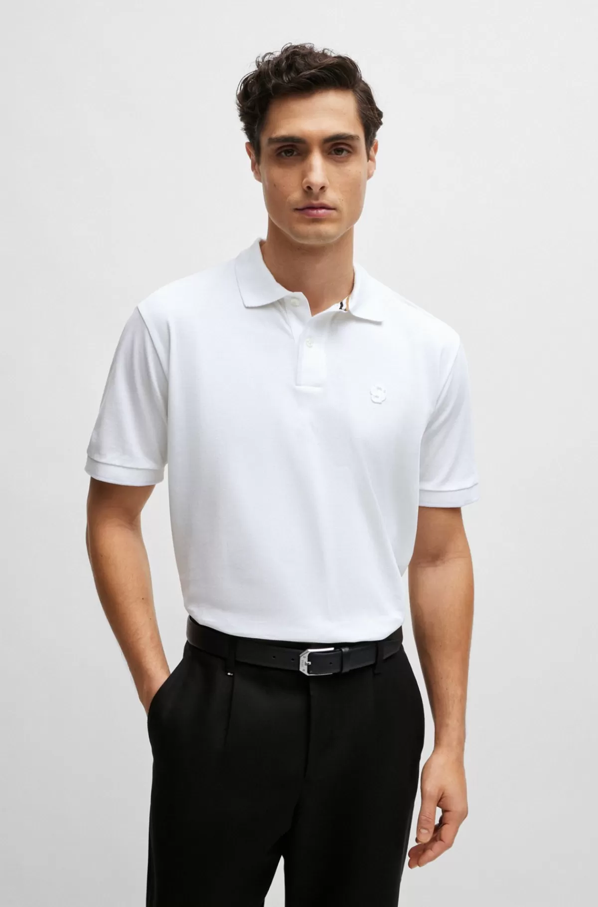 HUGO BOSS Poloshirt I Merceriseret Bomuld Med Broderet Dobbeltmonogram Hvid Best Sale