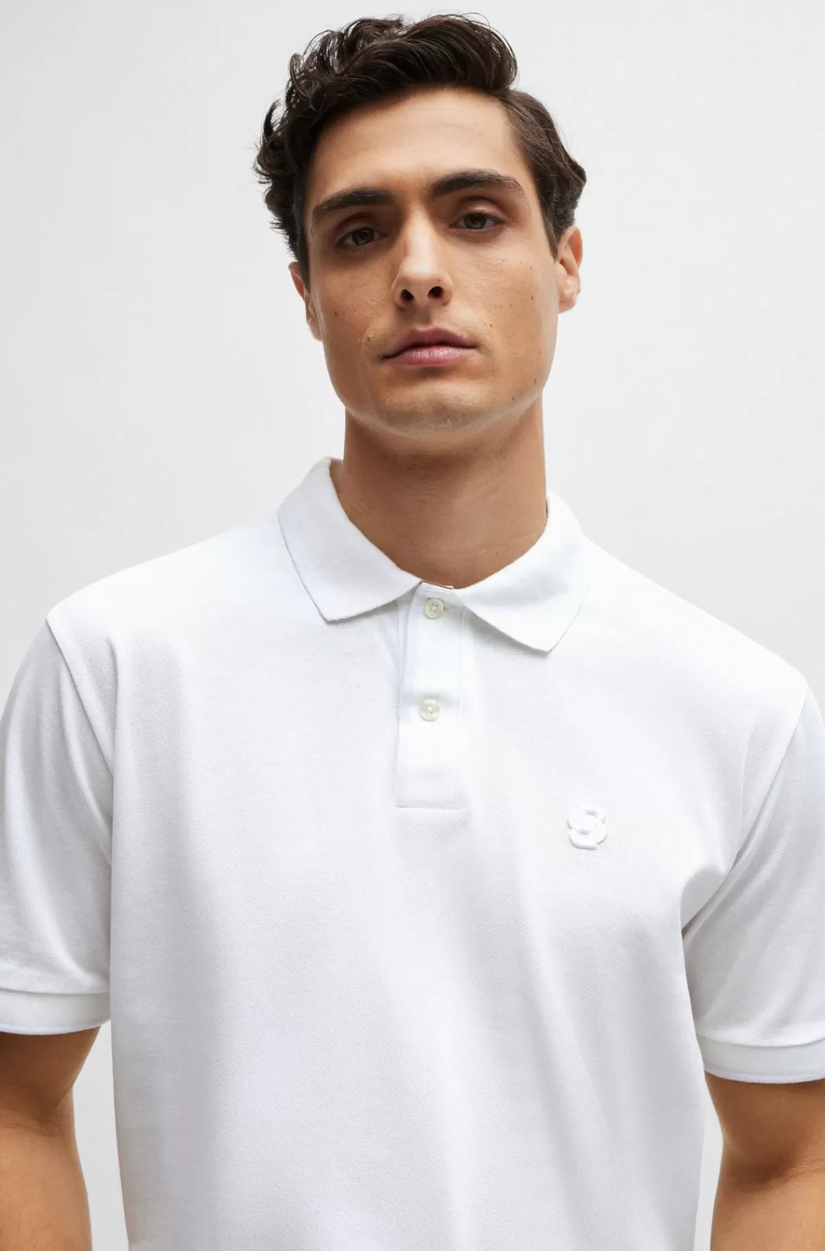 HUGO BOSS Poloshirt I Merceriseret Bomuld Med Broderet Dobbeltmonogram Hvid Best Sale