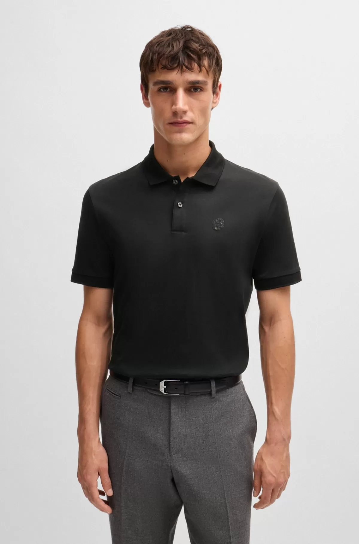 HUGO BOSS Poloshirt I Merceriseret Bomuld Med Dobbelt B-monogram Sort Fashion