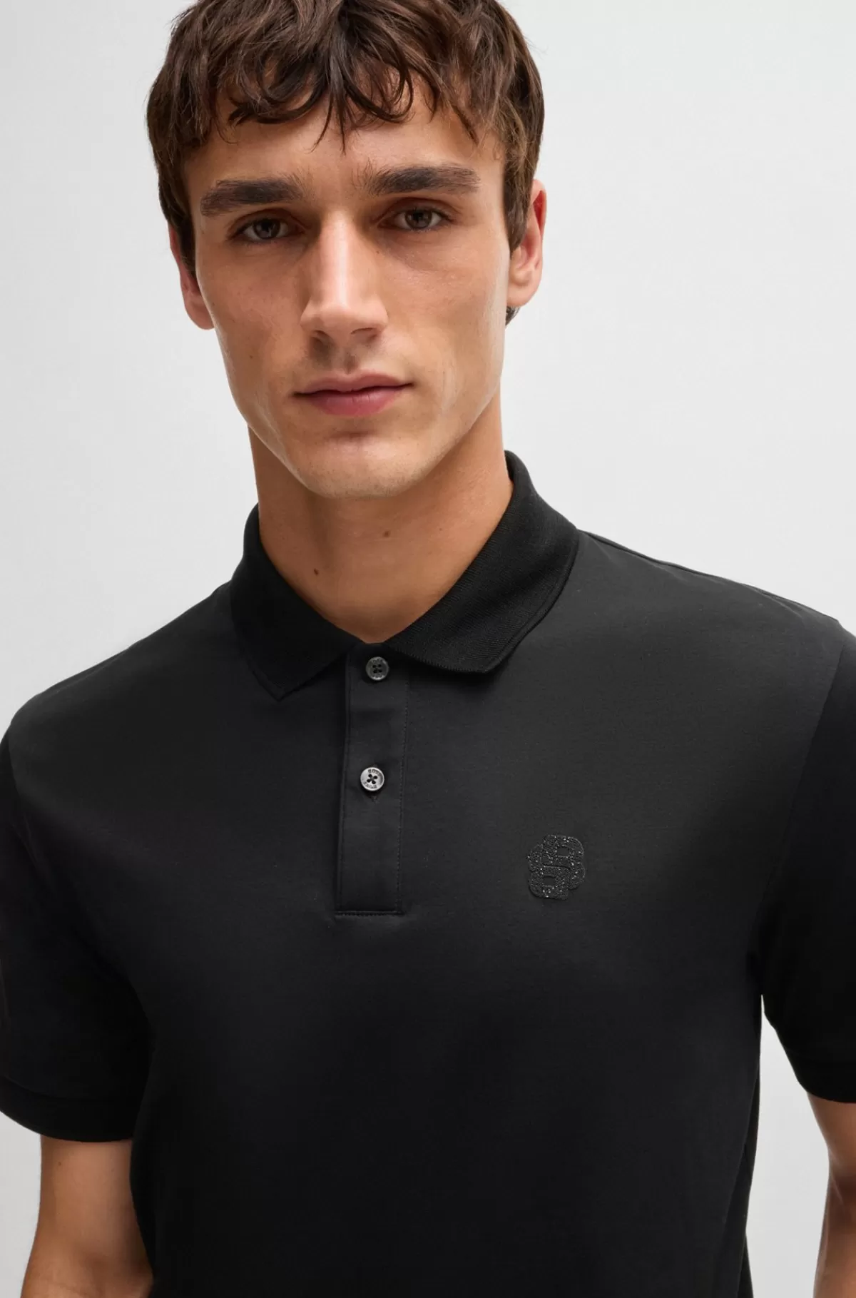 HUGO BOSS Poloshirt I Merceriseret Bomuld Med Dobbelt B-monogram Sort Fashion