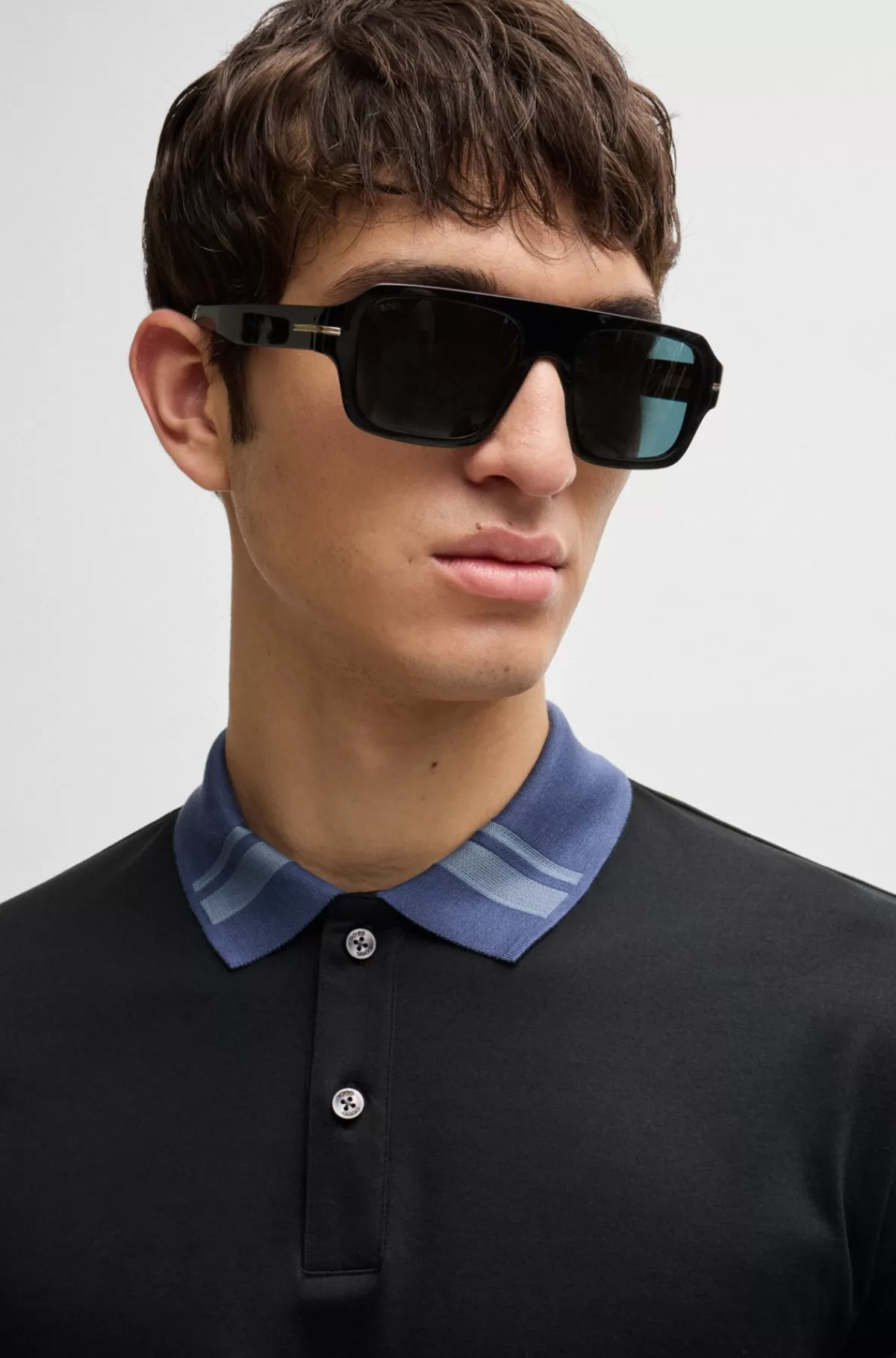 HUGO BOSS Poloshirt I Merceriseret Bomuld Med Slim Fit Og Striber På Kraven Sort Online