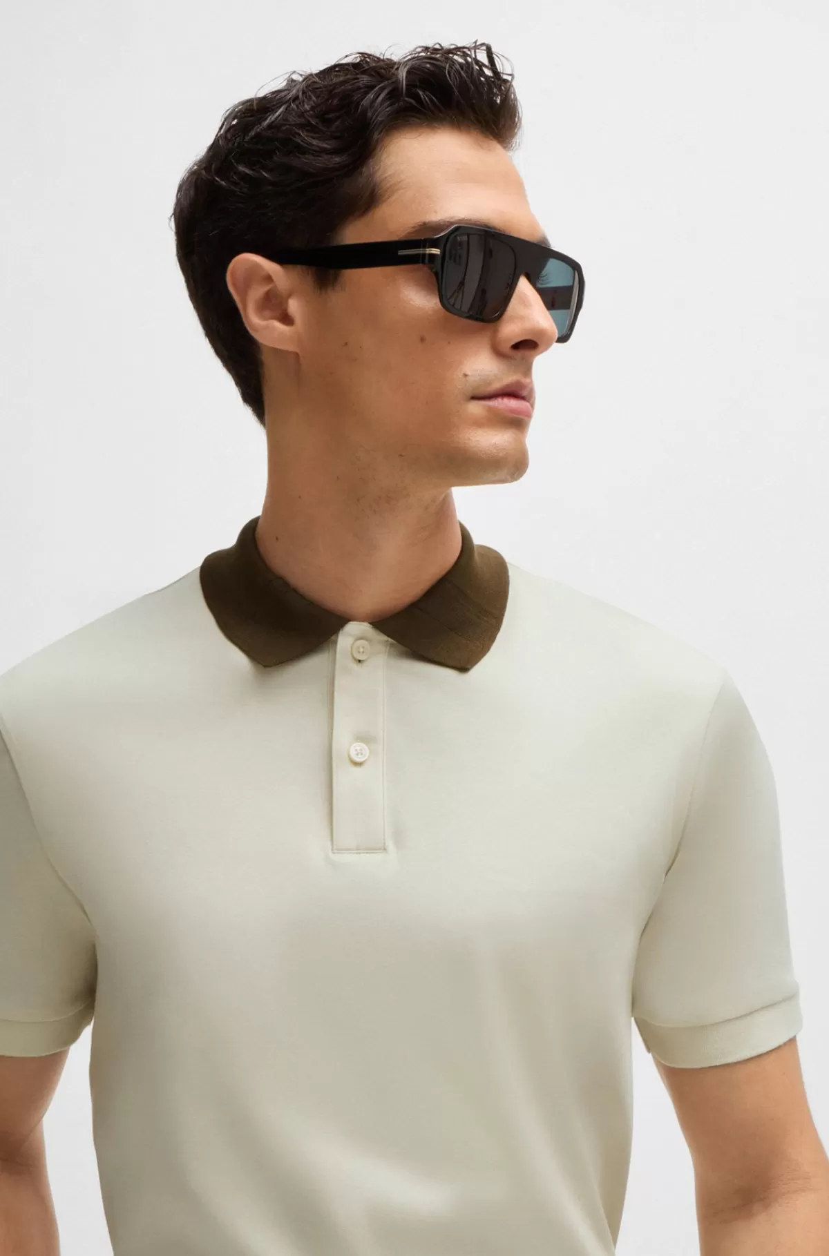 HUGO BOSS Poloshirt I Merceriseret Bomuld Med Slim Fit Og Striber På Kraven Naturlig Store