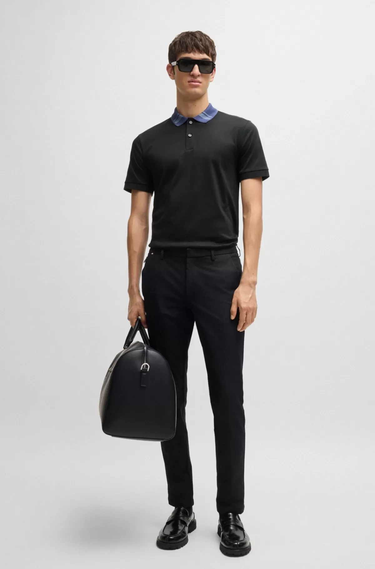 HUGO BOSS Poloshirt I Merceriseret Bomuld Med Slim Fit Og Striber På Kraven Sort Online