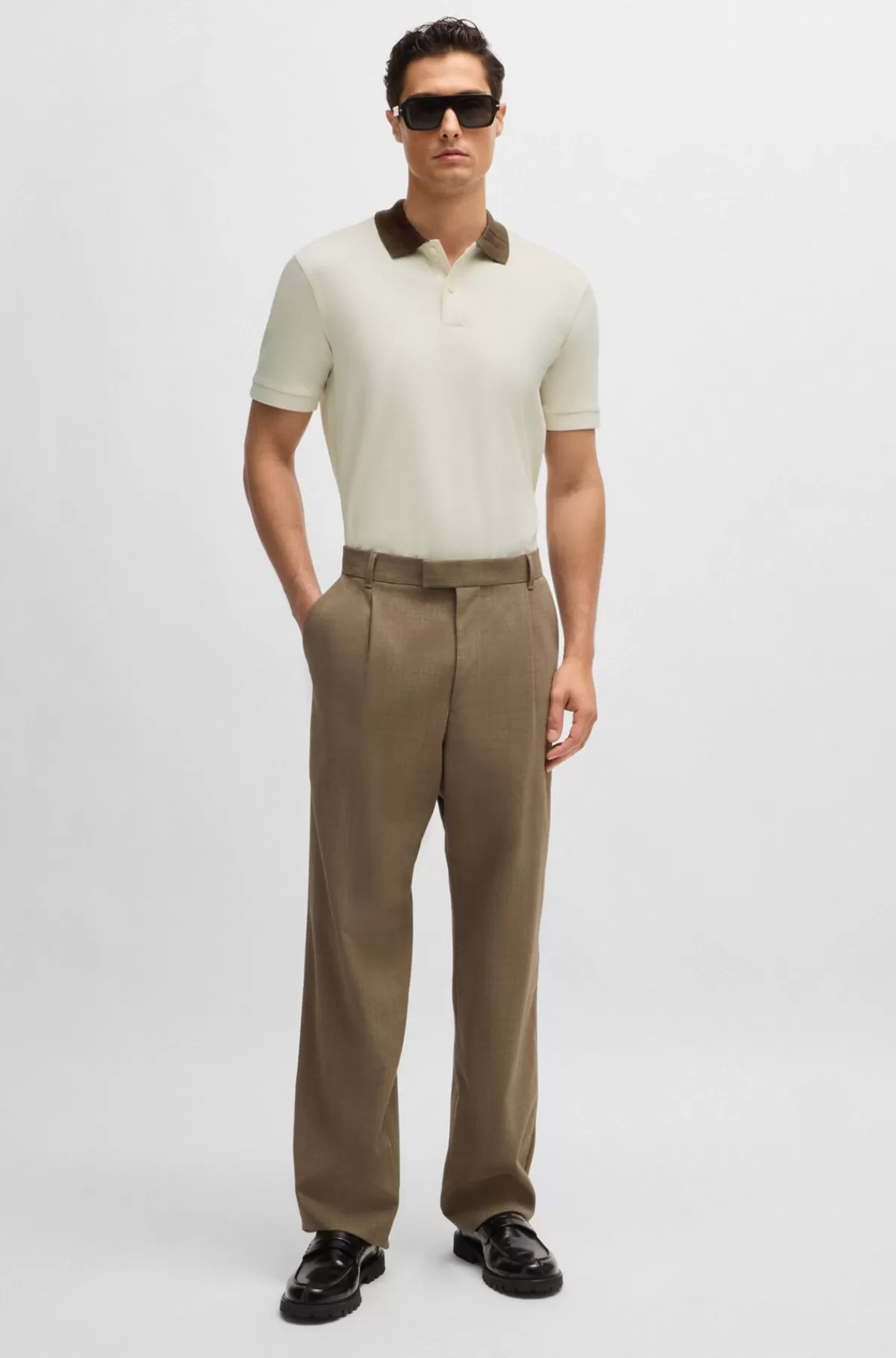 HUGO BOSS Poloshirt I Merceriseret Bomuld Med Slim Fit Og Striber På Kraven Naturlig Store