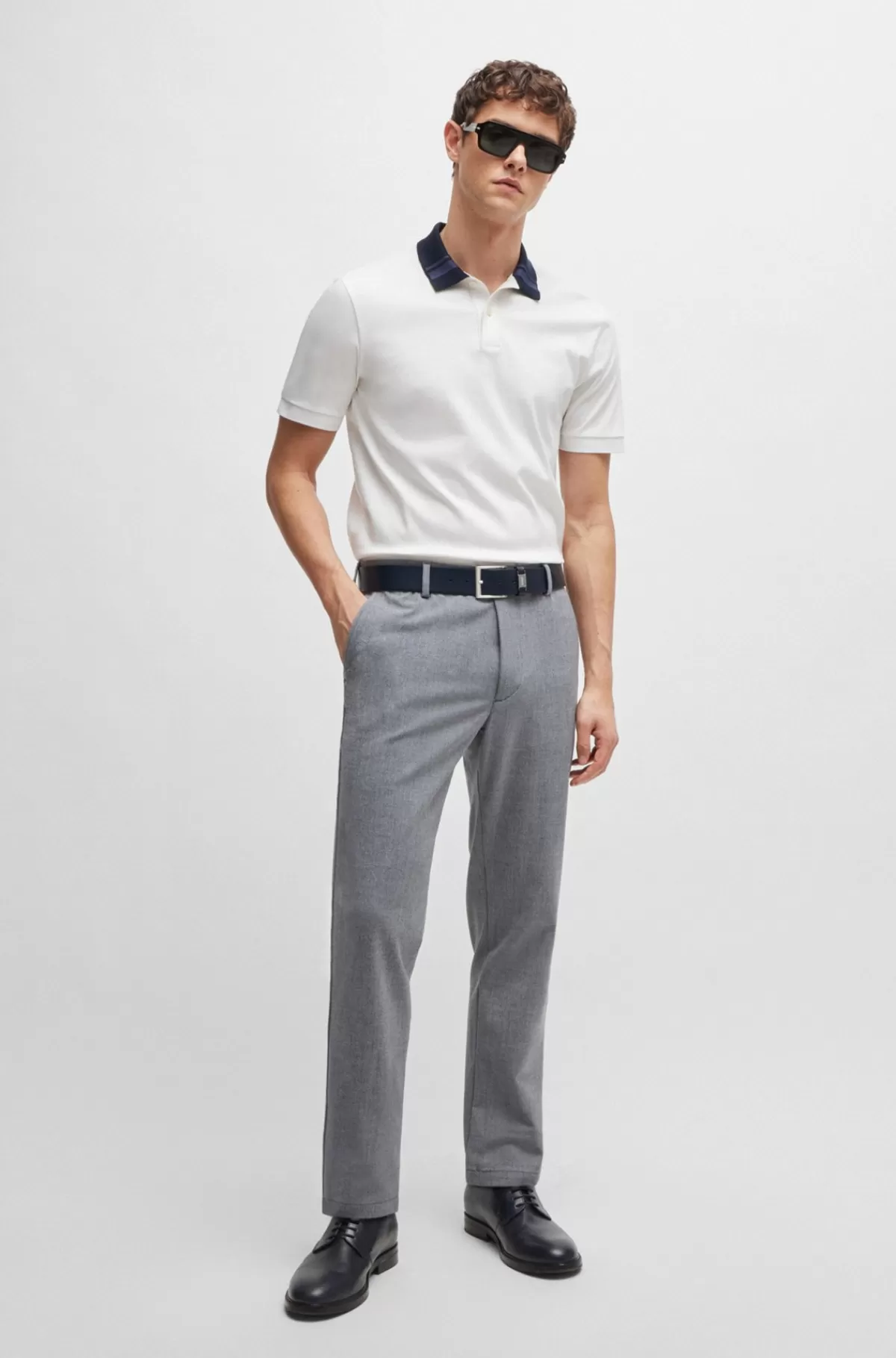 HUGO BOSS Poloshirt I Merceriseret Bomuld Med Slim Fit Og Striber På Kraven Hvid Outlet