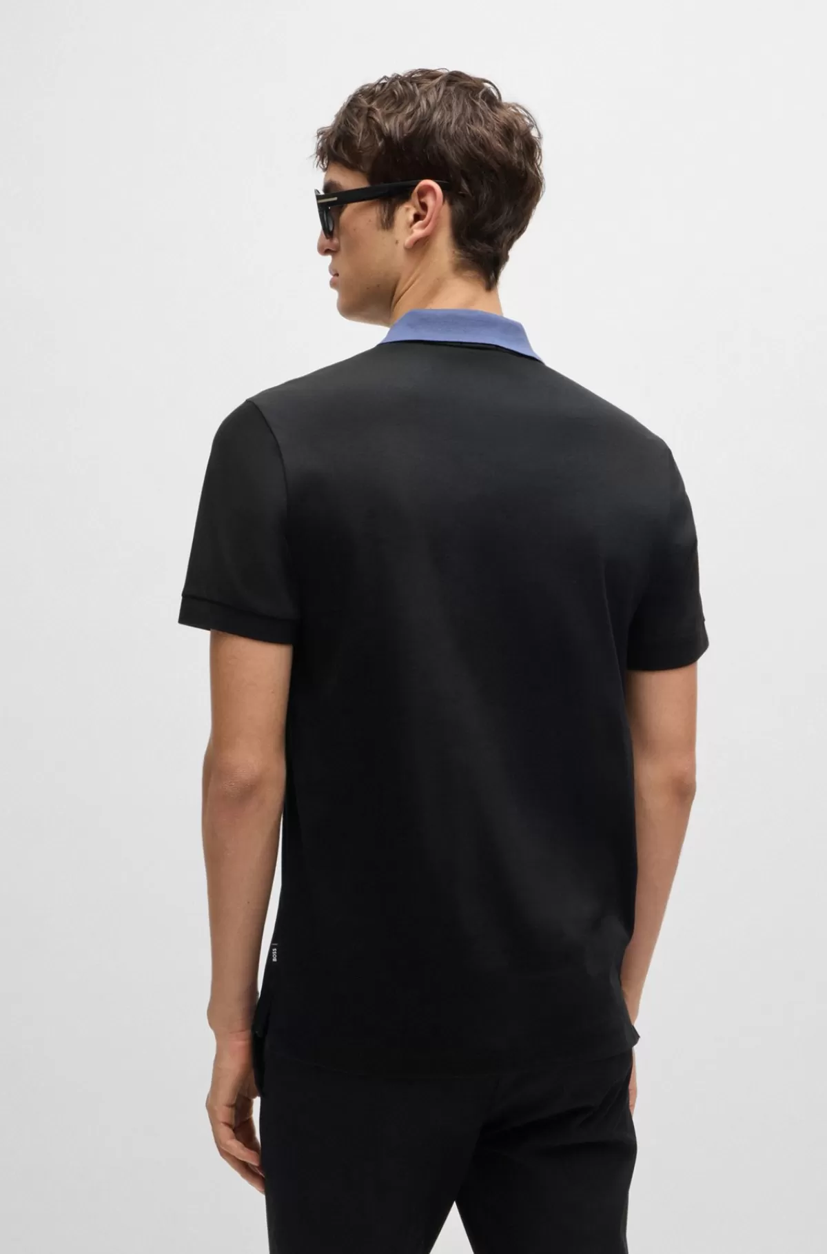HUGO BOSS Poloshirt I Merceriseret Bomuld Med Slim Fit Og Striber På Kraven Sort Online