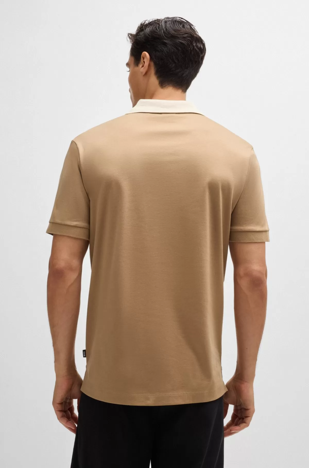 HUGO BOSS Poloshirt I Merceriseret Bomuld Med Slim Fit Og Striber På Kraven Beige Outlet