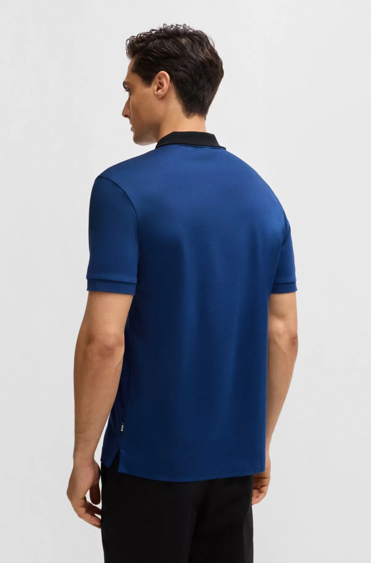 HUGO BOSS Poloshirt I Merceriseret Bomuld Med Slim Fit Og Striber På Kraven Mørkeblå Flash Sale