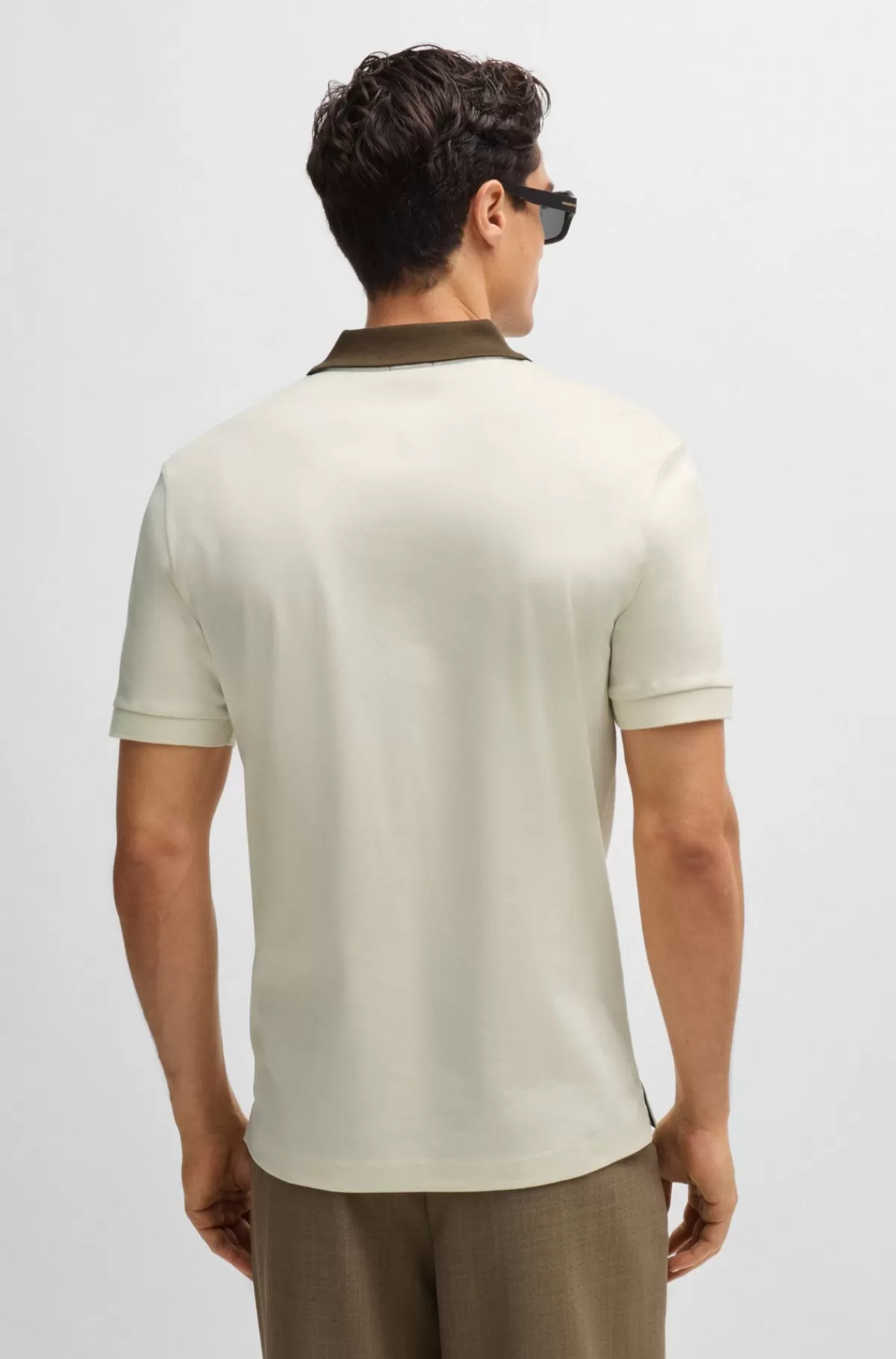 HUGO BOSS Poloshirt I Merceriseret Bomuld Med Slim Fit Og Striber På Kraven Naturlig Store