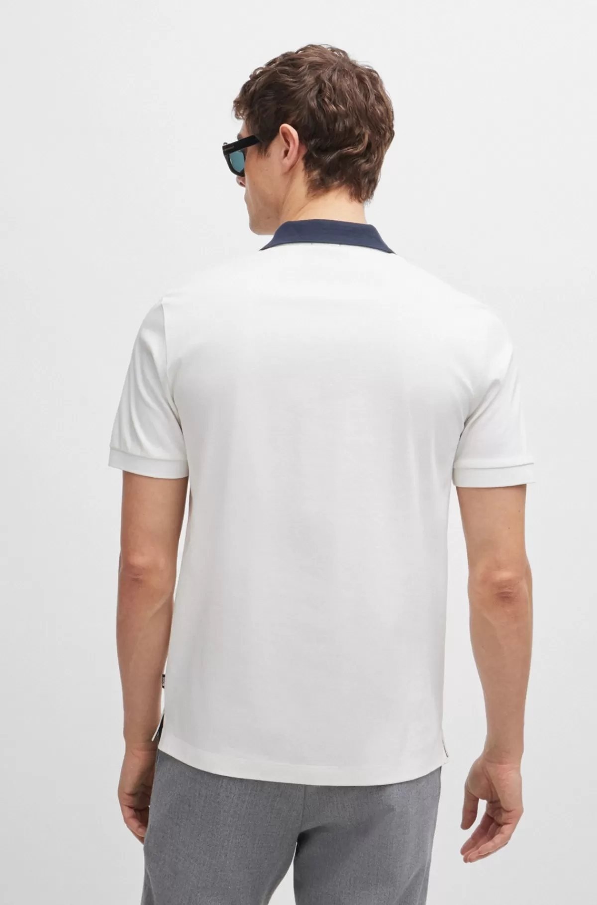 HUGO BOSS Poloshirt I Merceriseret Bomuld Med Slim Fit Og Striber På Kraven Hvid Outlet