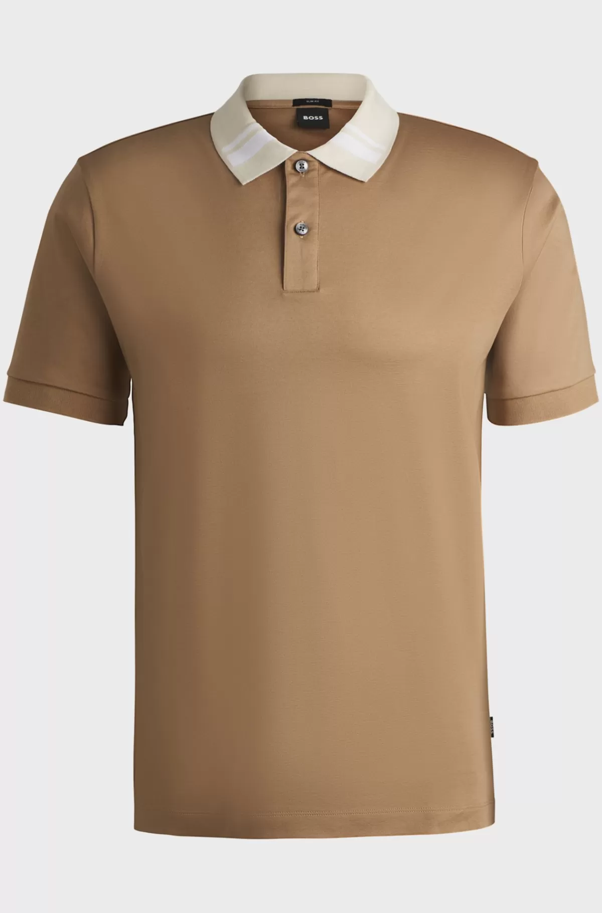 HUGO BOSS Poloshirt I Merceriseret Bomuld Med Slim Fit Og Striber På Kraven Beige Outlet