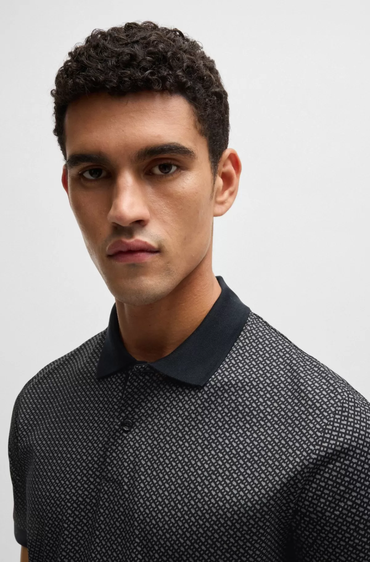HUGO BOSS Poloshirt I Merceriseret Bomuld Med Tofarvet Monogramprint Sort Best Sale