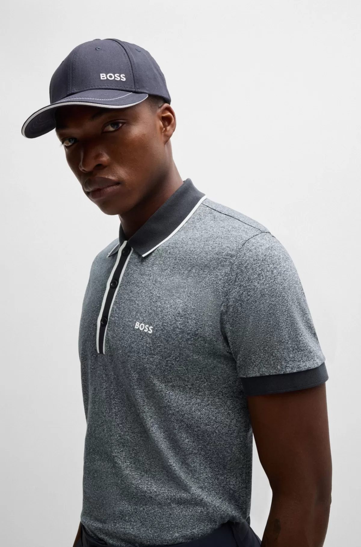HUGO BOSS Poloshirt I Moulinébomuld Med Stribede Detaljer Mørkeblå Clearance