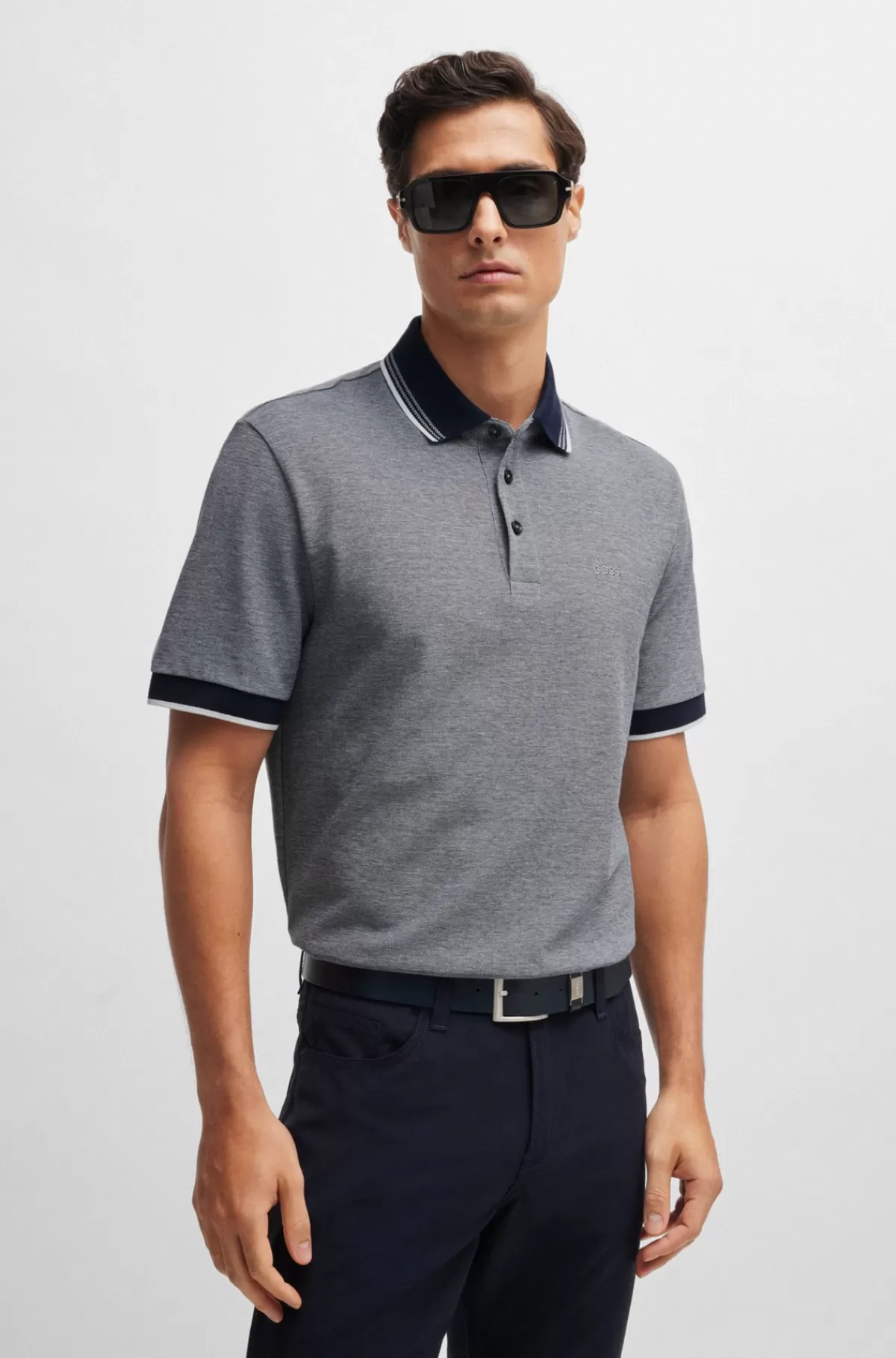 HUGO BOSS Poloshirt I Oxford-bomuldspiqué Med Logo Grå Sale