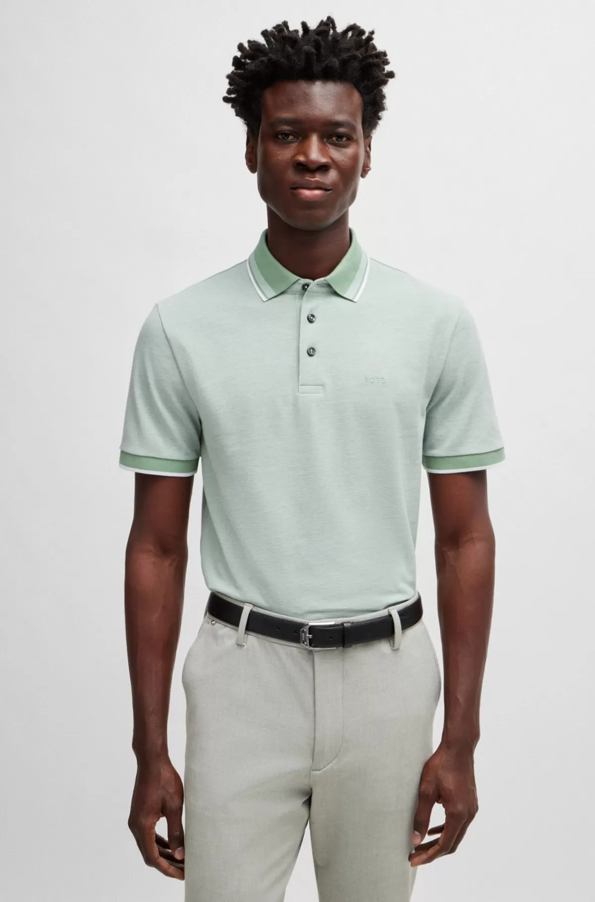 HUGO BOSS Poloshirt I Oxford-bomuldspiqué Med Logo Lysegrøn Hot