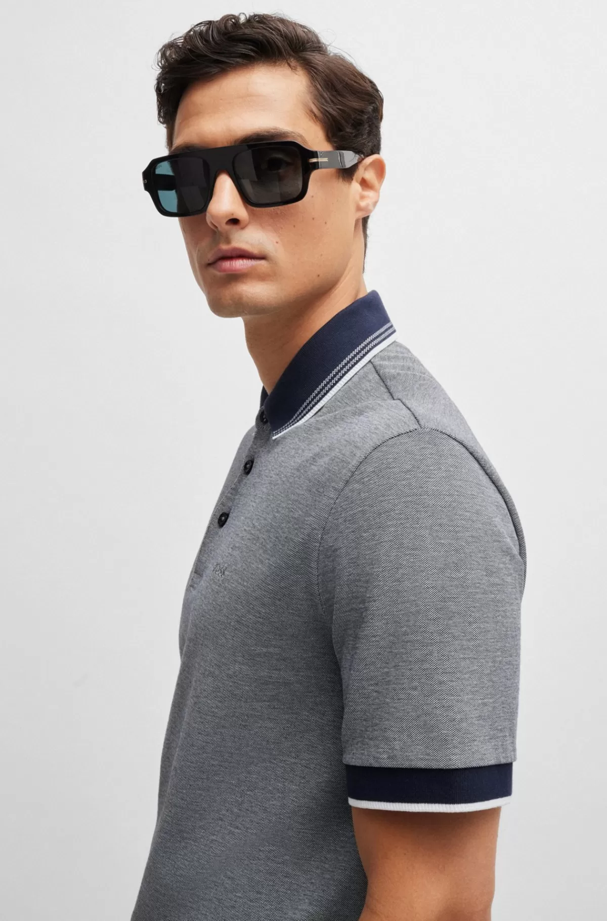 HUGO BOSS Poloshirt I Oxford-bomuldspiqué Med Logo Grå Sale