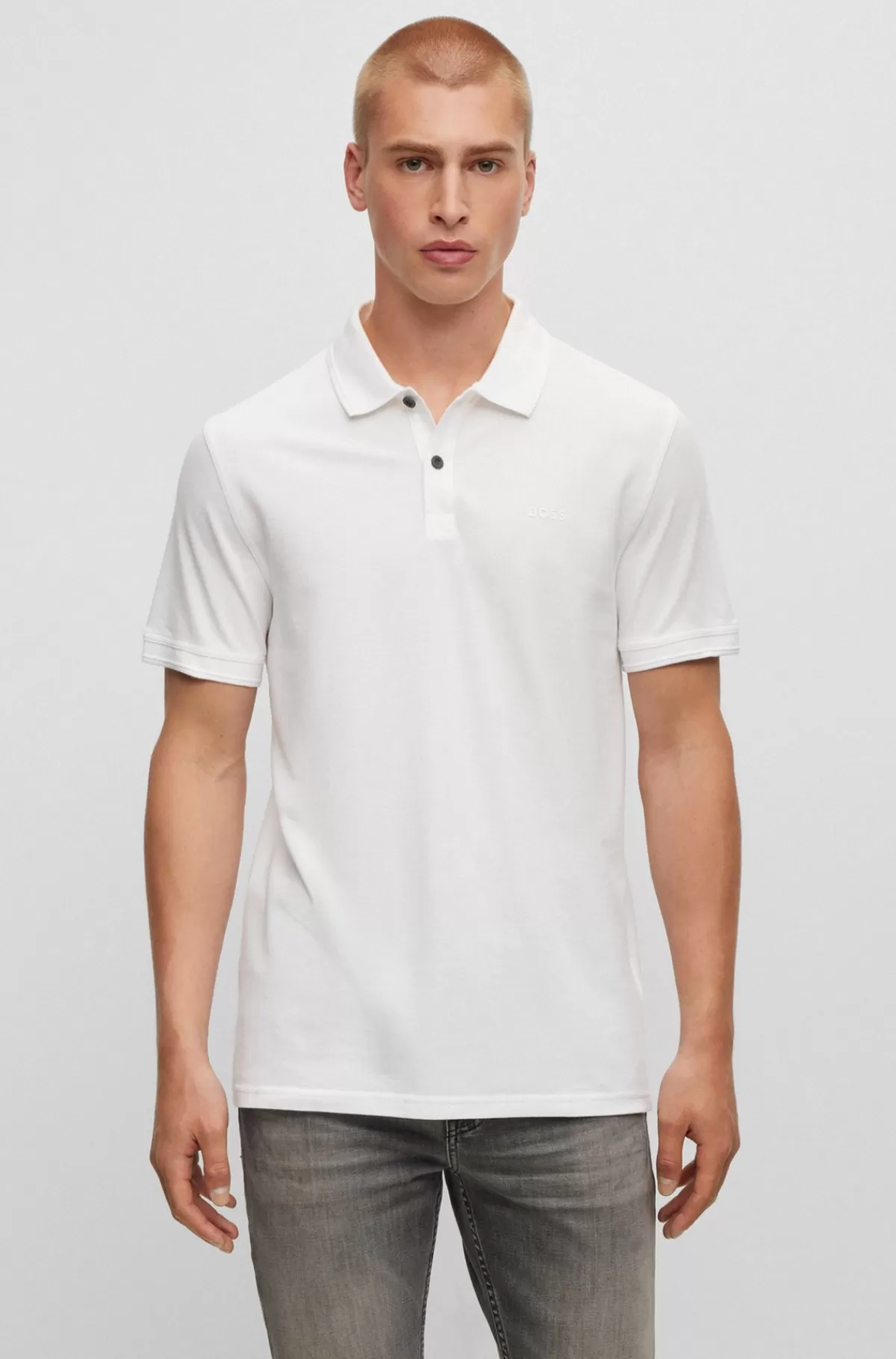 HUGO BOSS Poloshirt I Slank Pasform I Bomuldspiqué Hvid Clearance