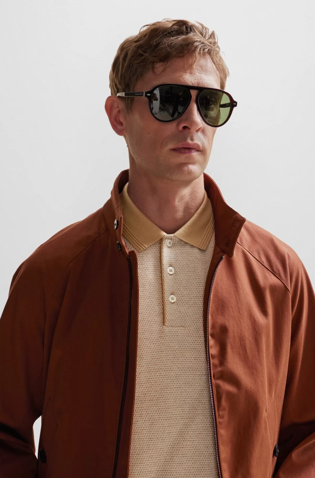 HUGO BOSS Poloshirt Med Boblestruktur I Bomuld Og Kashmir Lysebrun Store