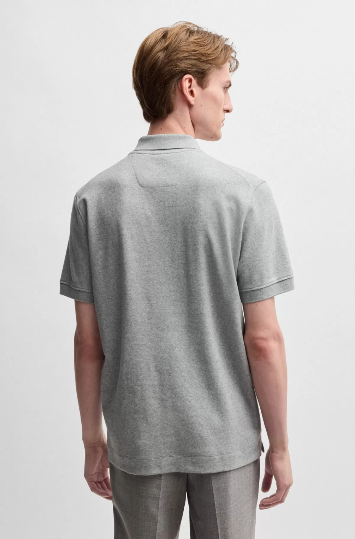 HUGO BOSS Poloshirt Med En Lynlås I Halsen I Bomuld Og Kashmir Lysegrå Discount