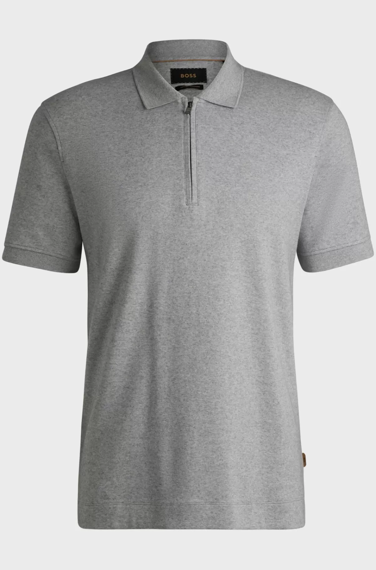 HUGO BOSS Poloshirt Med En Lynlås I Halsen I Bomuld Og Kashmir Lysegrå Discount