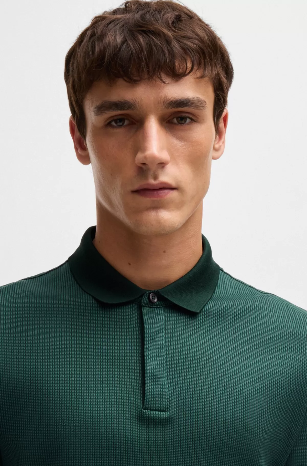 HUGO BOSS Poloshirt Med Lange ærmer I Bomuld Og Skjult Stolpelukning Mørkegrøn Online