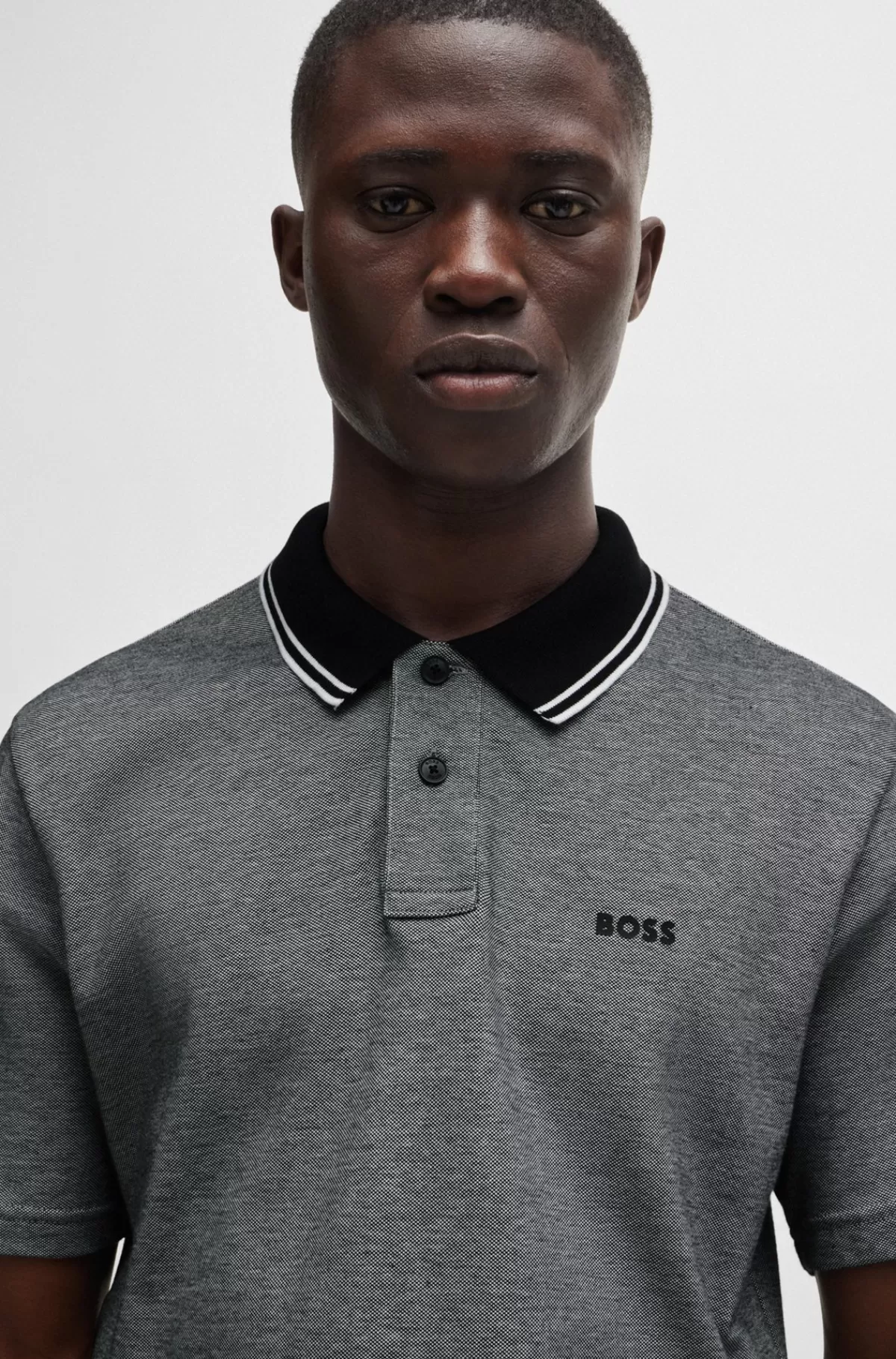 HUGO BOSS Poloshirt Med Logoprint I Oxford-bomuldspiqué Mørkegrå Clearance