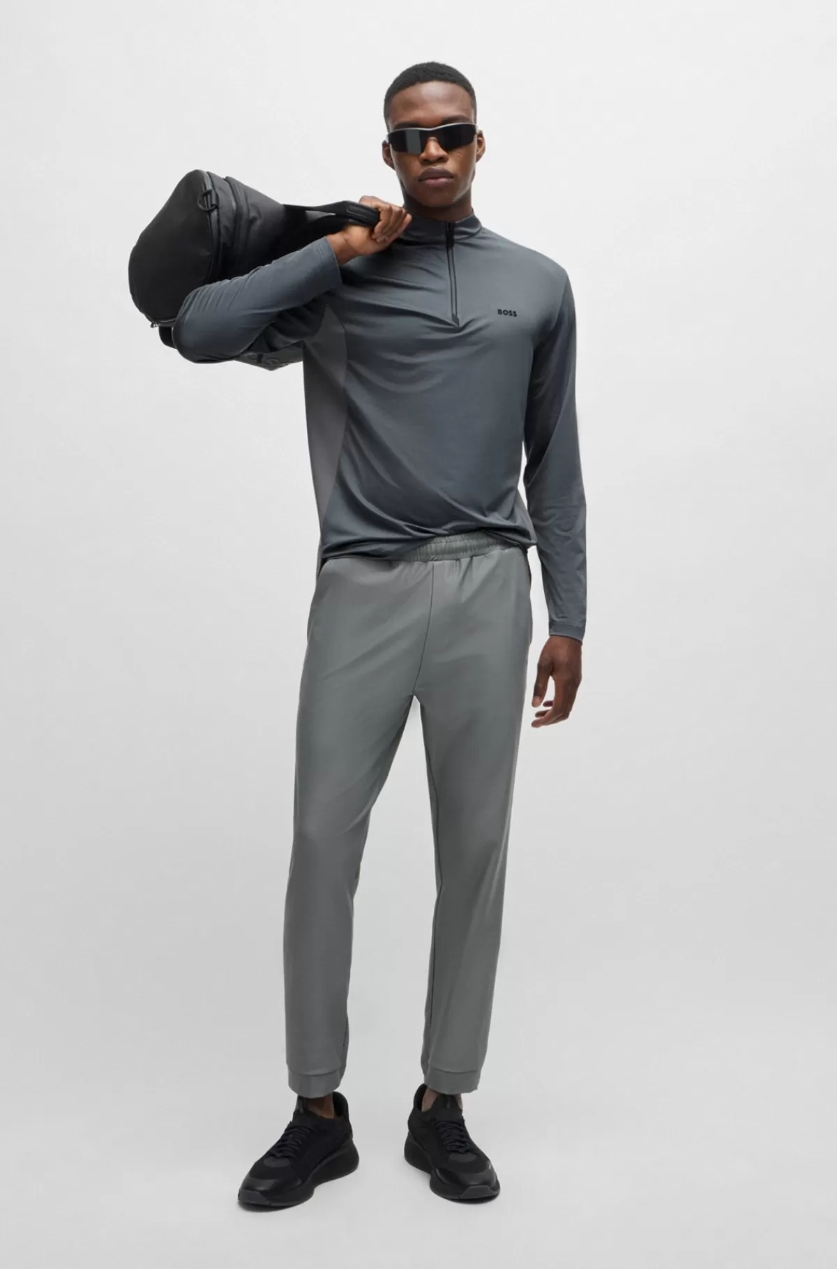 HUGO BOSS Poloshirt Med Lynlås I Halsen Og Dekorativt Reflekterende Logo Grå Store