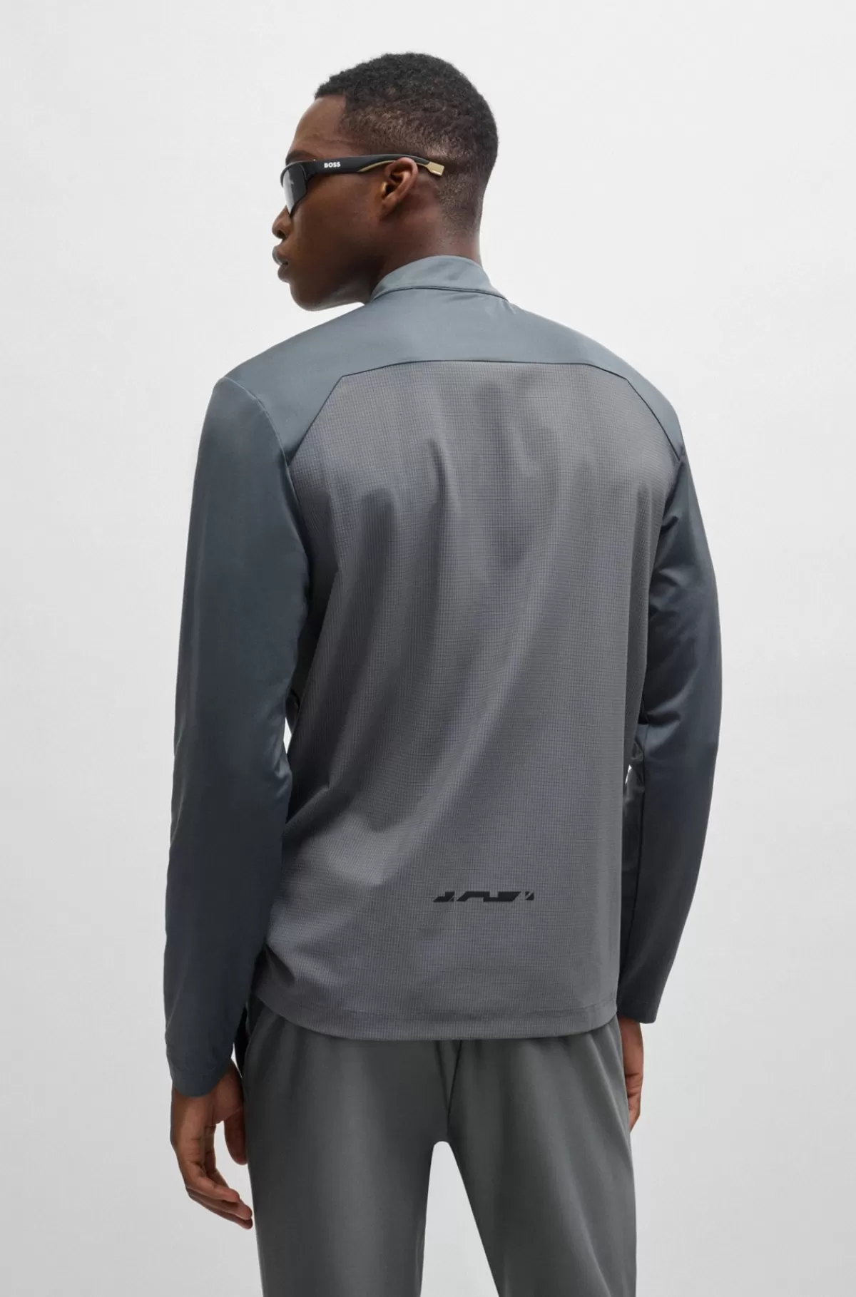 HUGO BOSS Poloshirt Med Lynlås I Halsen Og Dekorativt Reflekterende Logo Grå Store