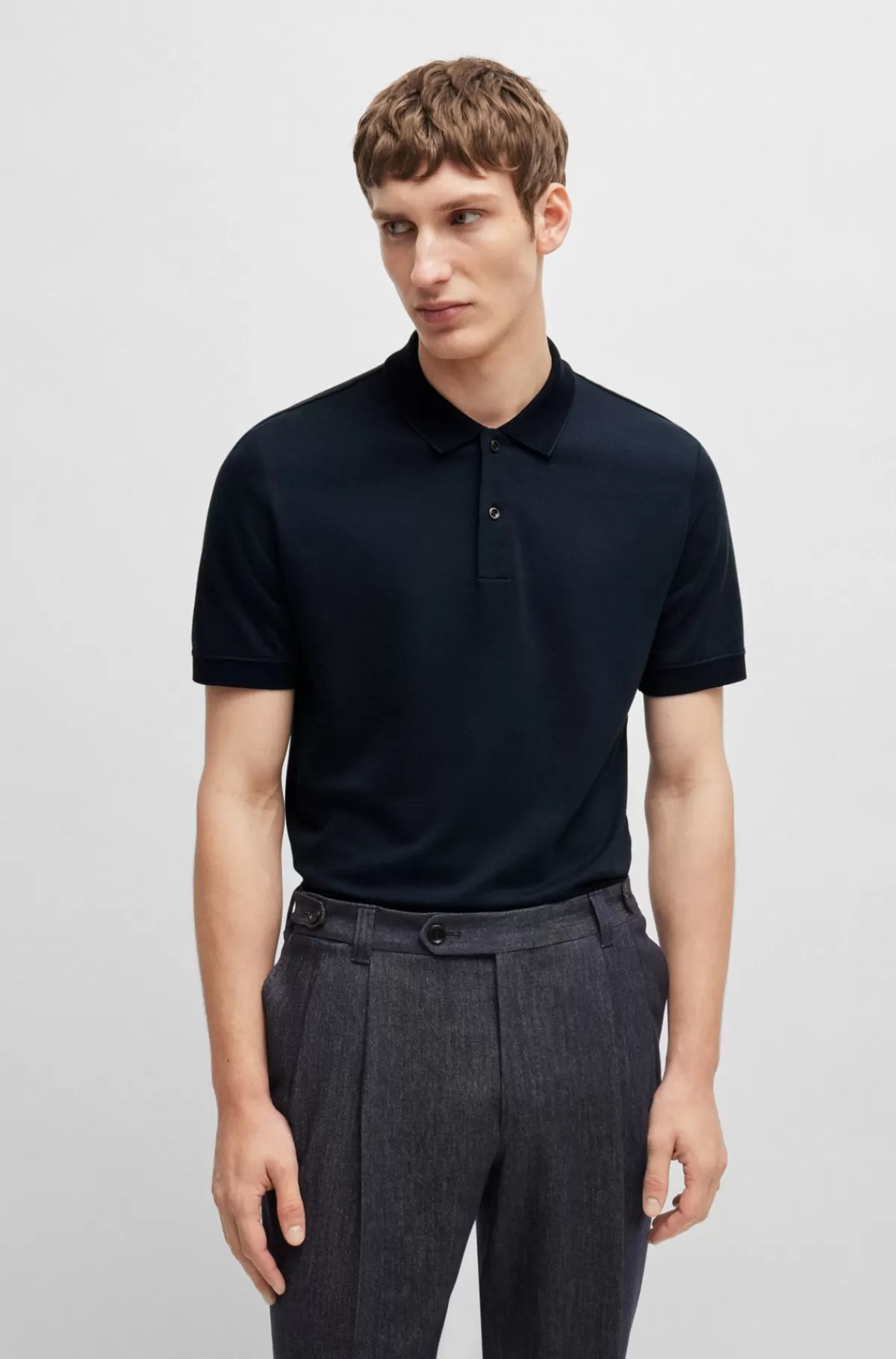 HUGO BOSS Poloshirt Med Regular Fit I Bomuld Og Kashmir Mørkeblå Cheap