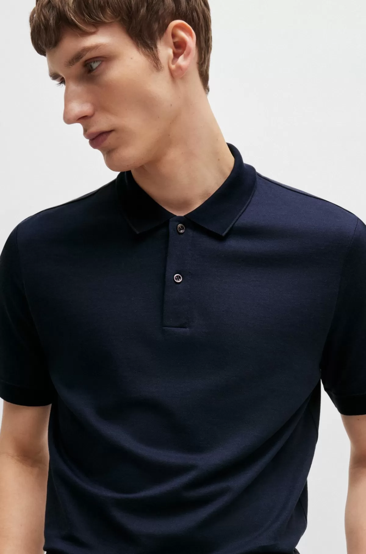 HUGO BOSS Poloshirt Med Regular Fit I Bomuld Og Kashmir Mørkeblå Cheap