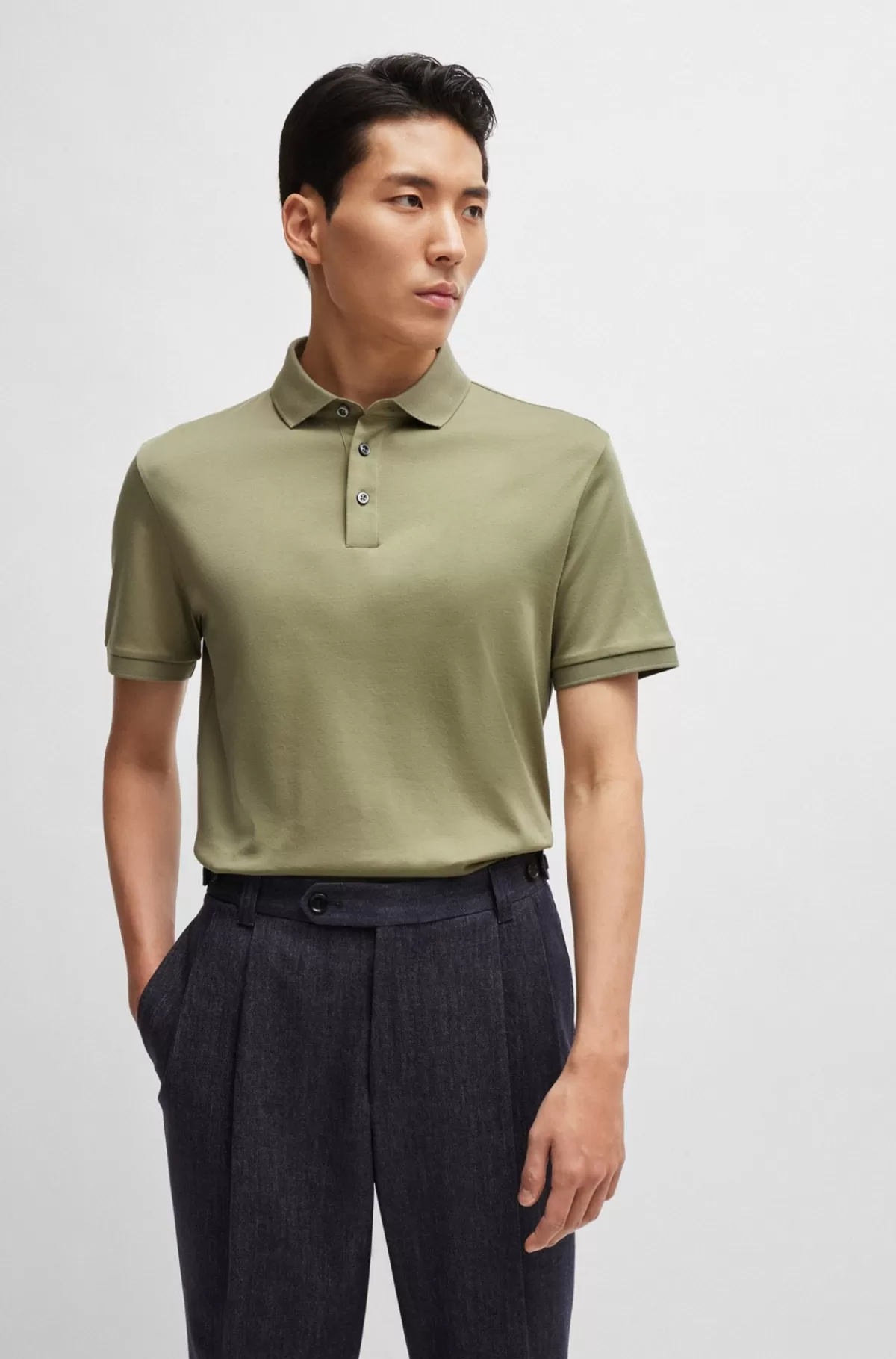 HUGO BOSS Poloshirt Med Regular Fit I Merceriseret Italiensk Bomuld Kaki Hot