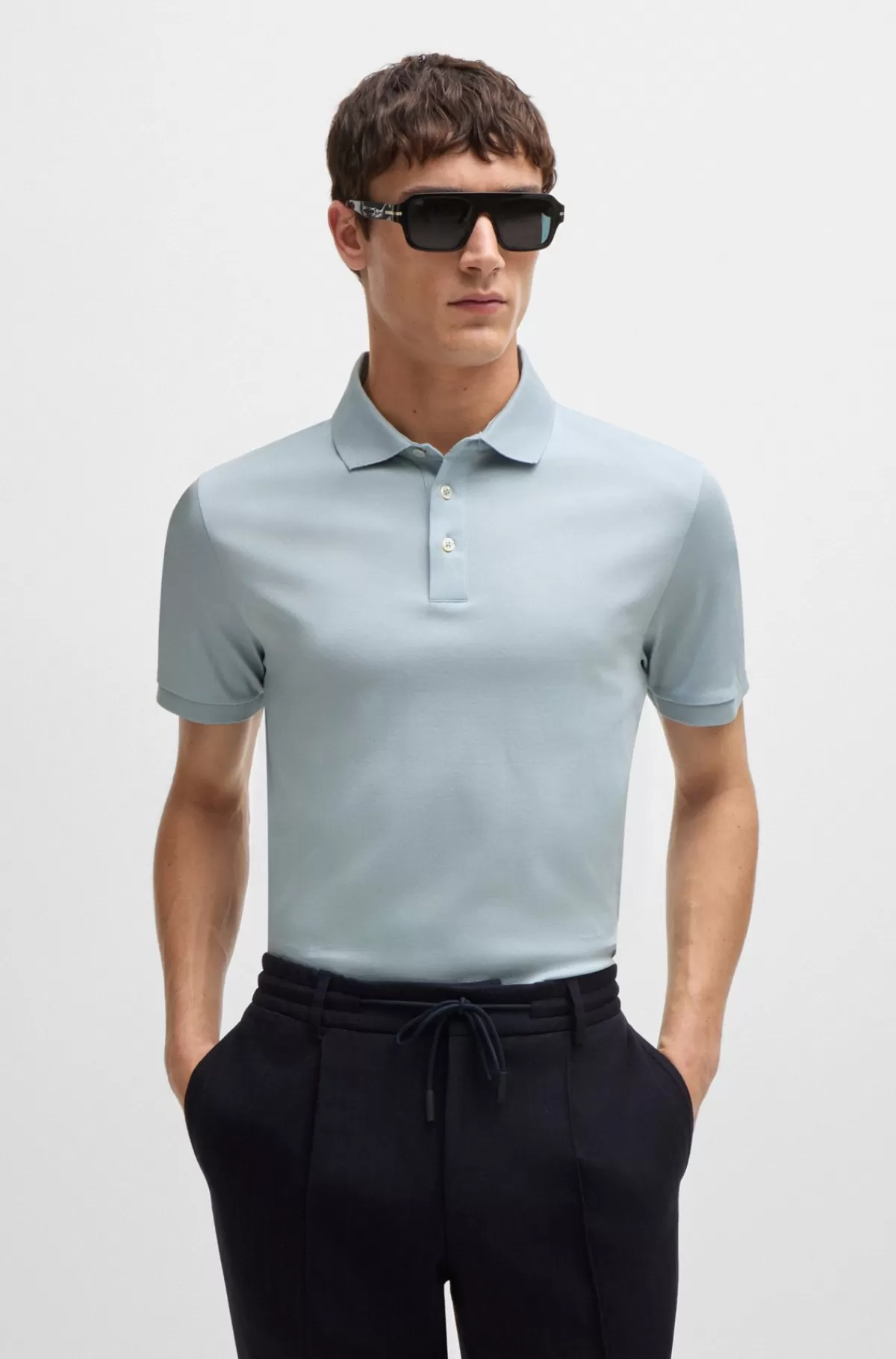 HUGO BOSS Poloshirt Med Regular Fit I Merceriseret Italiensk Bomuld Lyseblå Cheap
