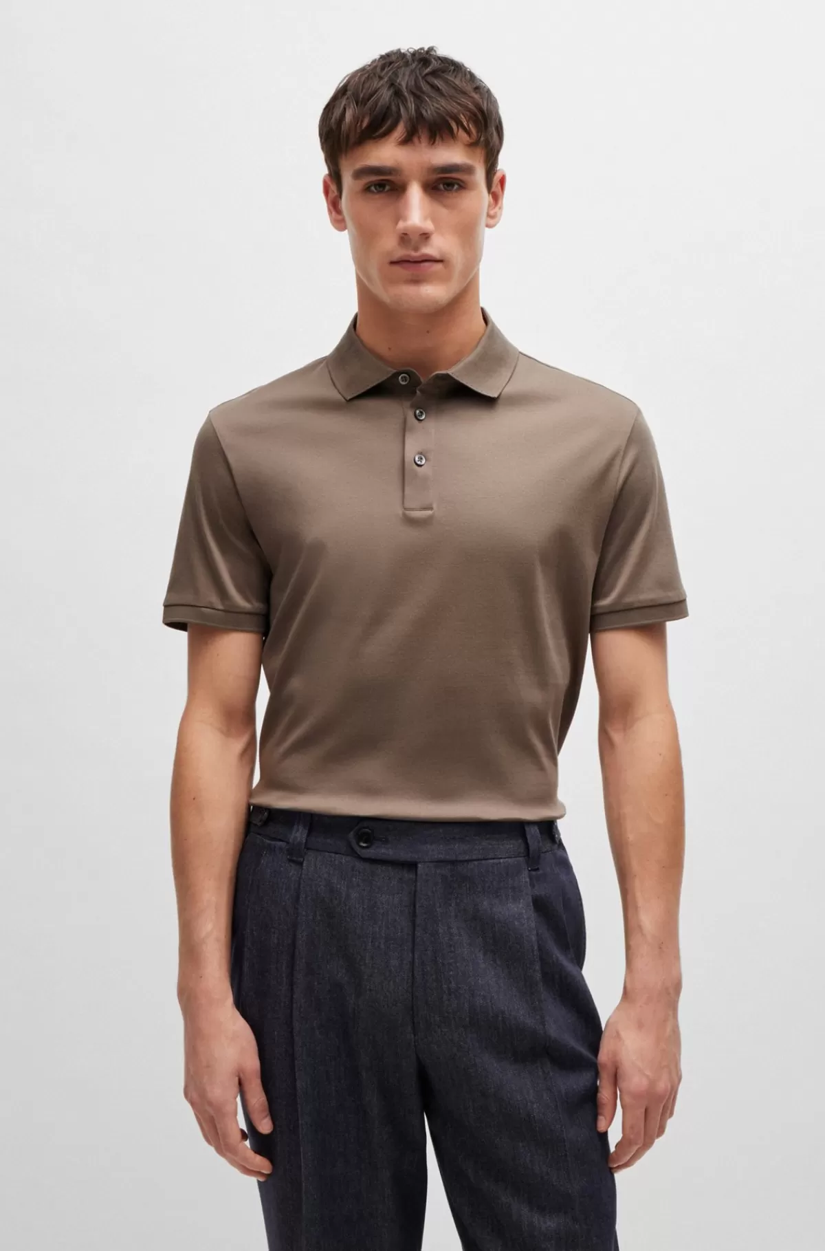 HUGO BOSS Poloshirt Med Regular Fit I Merceriseret Italiensk Bomuld Brun Best