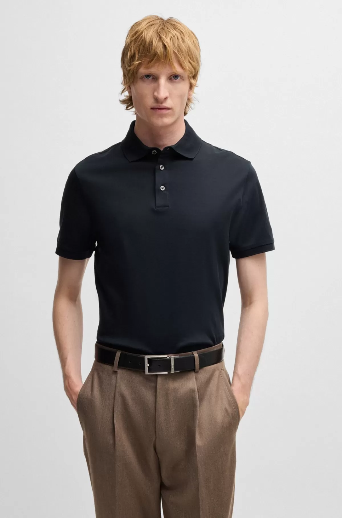 HUGO BOSS Poloshirt Med Regular Fit I Merceriseret Italiensk Bomuld Mørkeblå Outlet